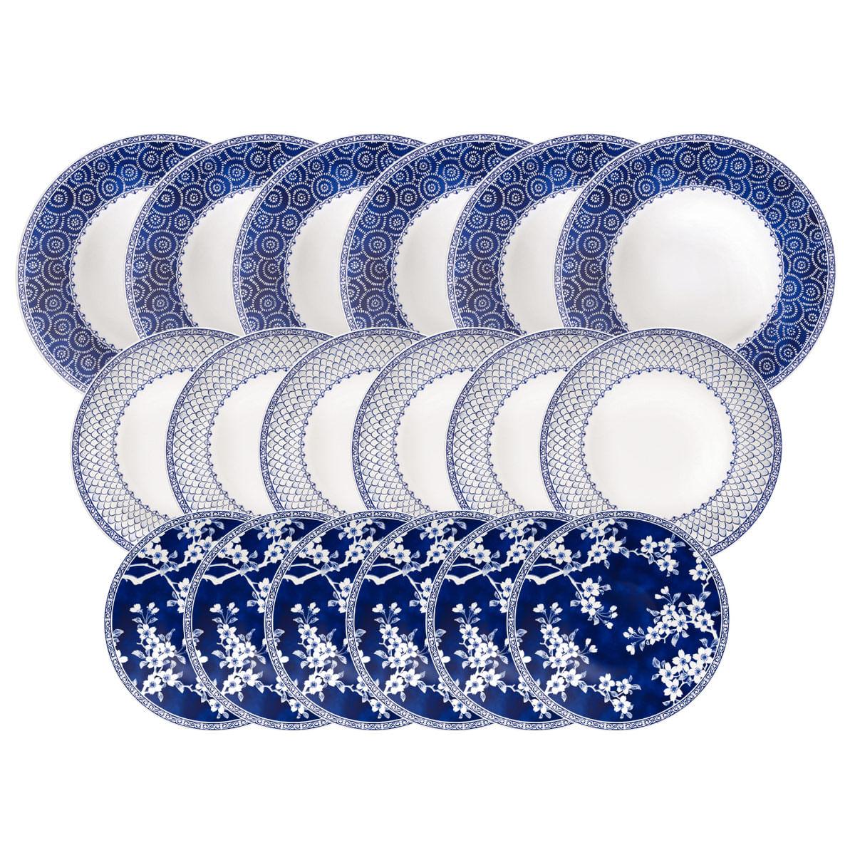 Jogo de Pratos Tramontina Umeko em Porcelana Decorada 18 Peças