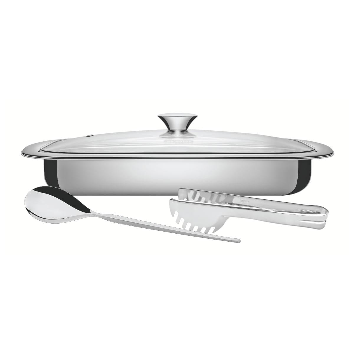 Kit Assar e Servir Tramontina Aço Inox com Tampa de Vidro 3 Peças