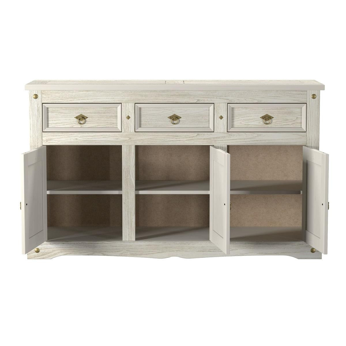 Aparador Buffet em Madeira 3 Portas 3 Gavetas 150 cm Patina Branca Elliottiis