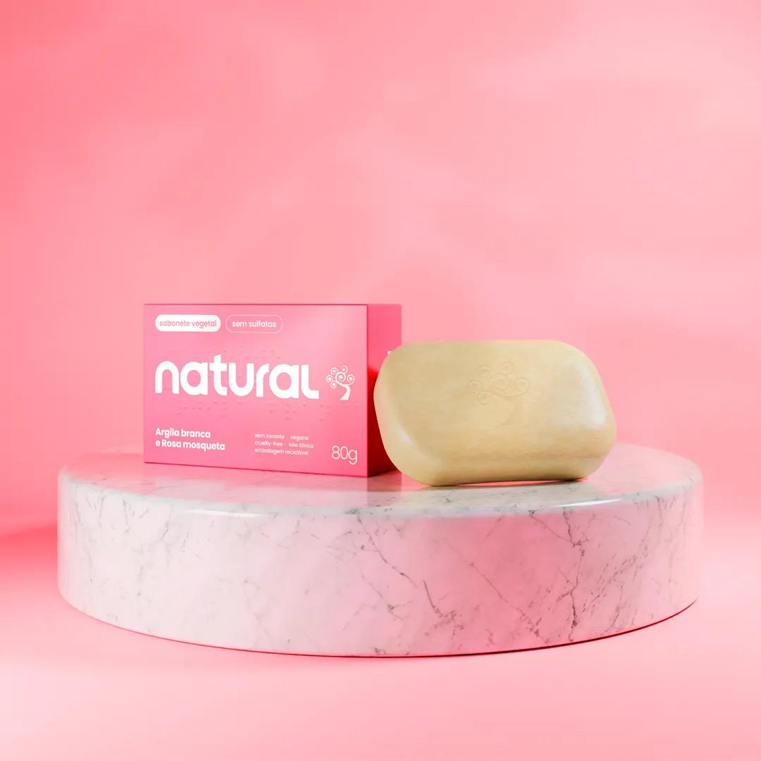 Kit 5 Sabonetes de Argila Branca e Rosa Mosqueta 80g – Natural