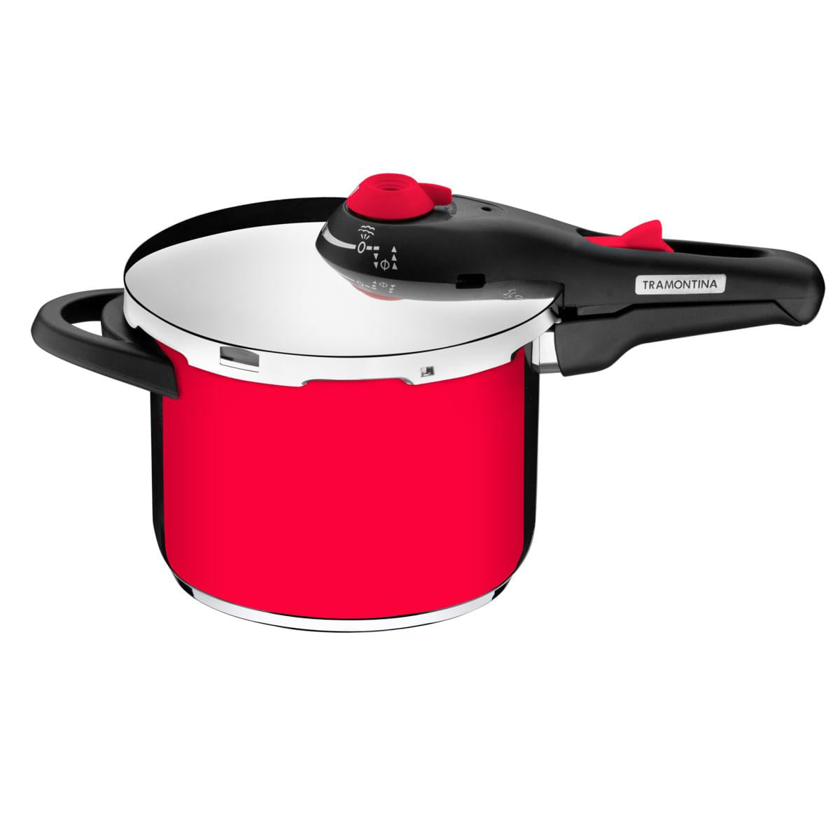 Panela de Pressão Tramontina Solar Vermelha em Aço Inox Fundo Triplo 22 cm 6 Litros