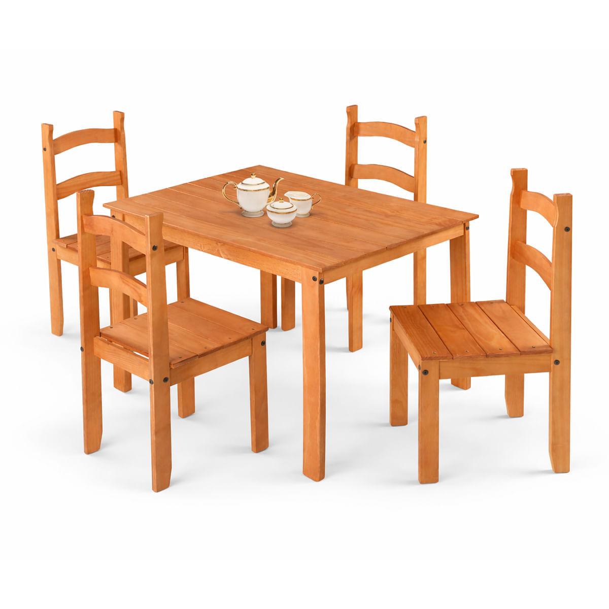 Conjunto Sala de Jantar Mesa 100x74cm com 4 Cadeiras Madeira Amêndoa Marin