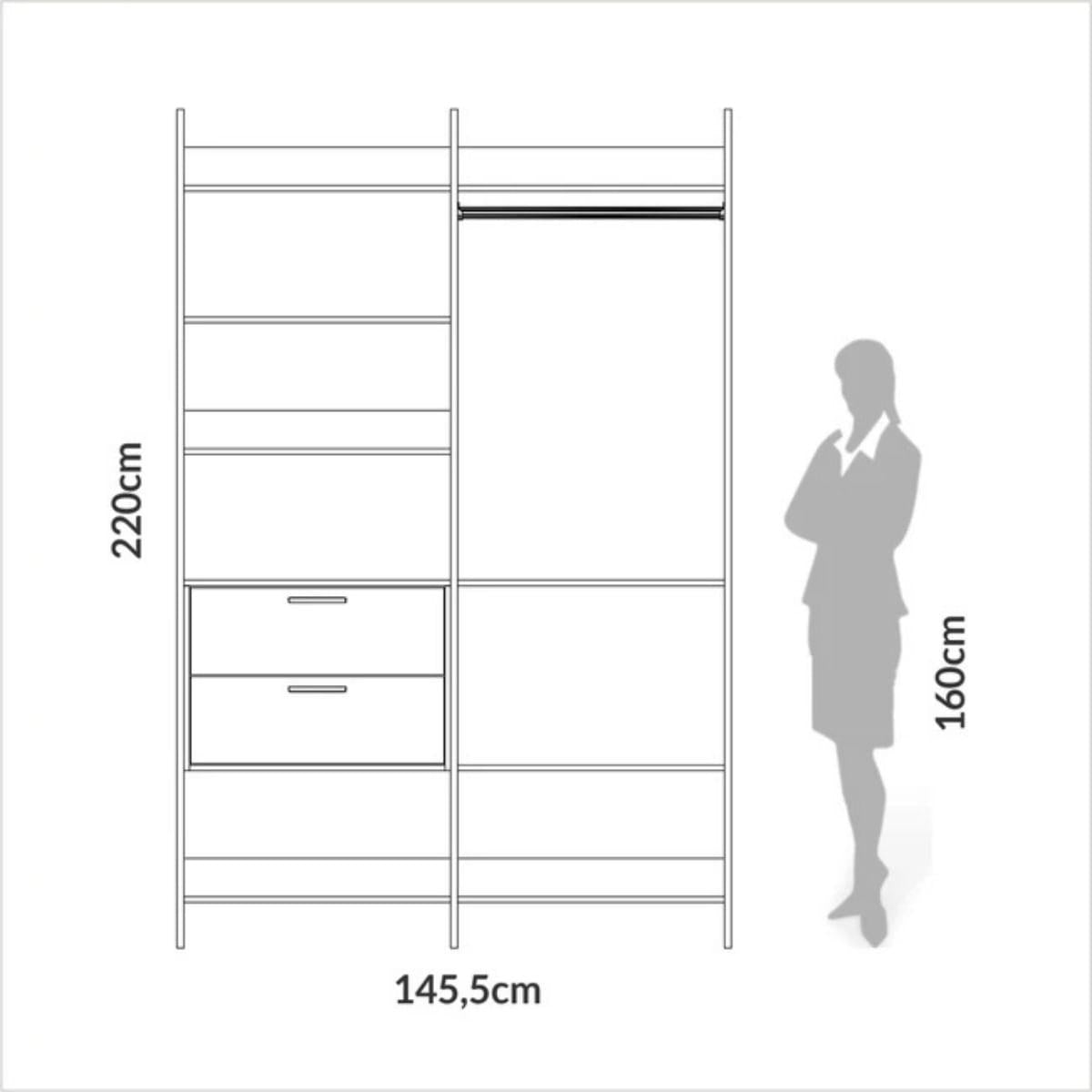 Closet Industrial 2 Torres 2 Gavetas 145x45x220cm Off White Freijó Dalla Costa