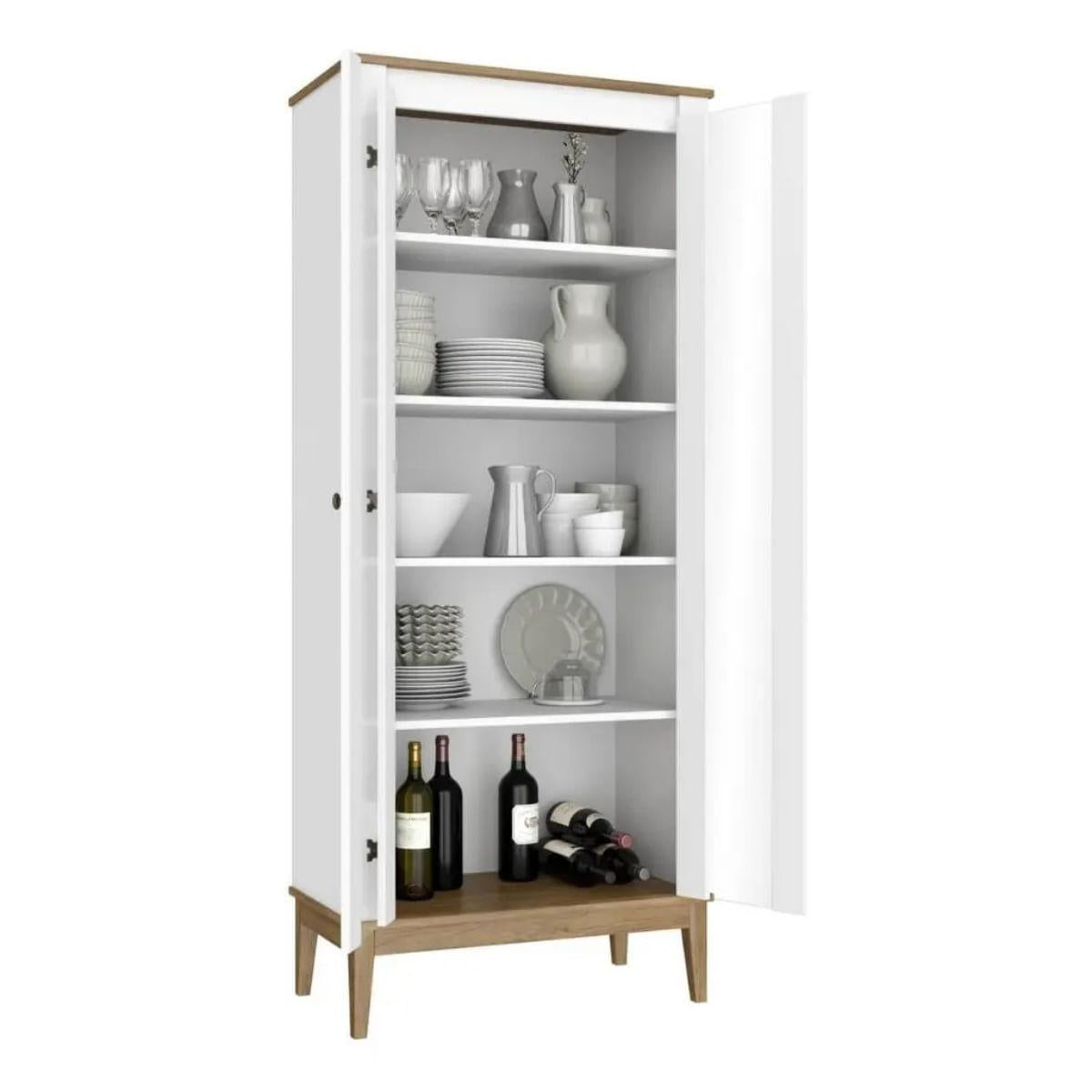 Cristaleira Colonial 75x41x180cm Branco Mel 2 Portas Movelbento
