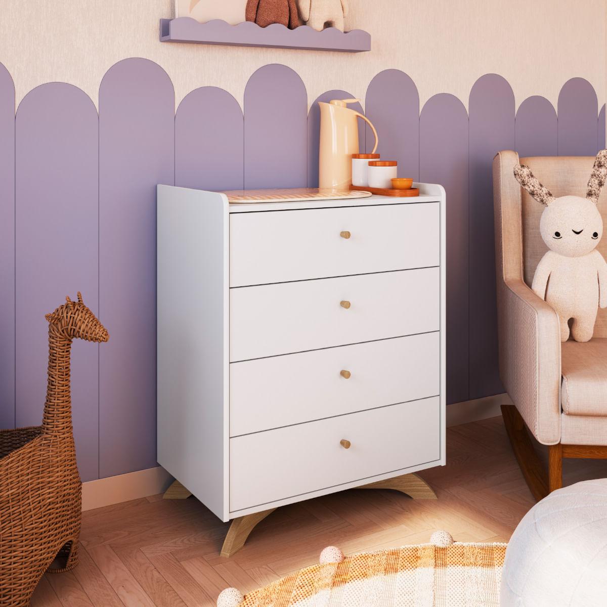 Cômoda Infantil 4 Gavetas Affetto em MDP Branco Completa Móveis