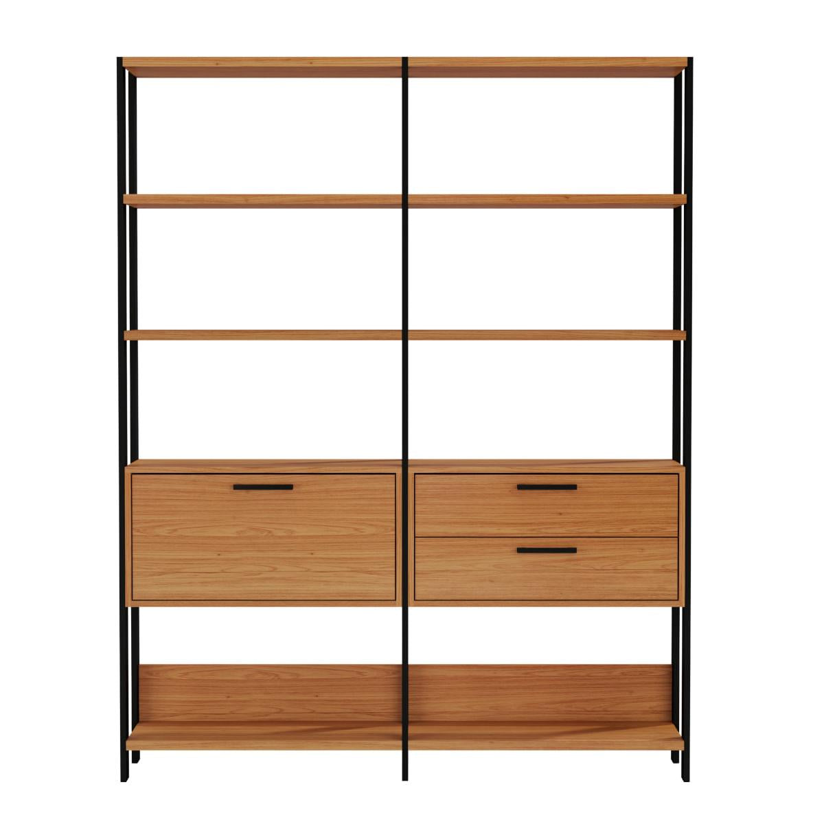 Estante para Livros 2 Gavetas 1 Porta Freijó/Preto Fosco 145 x 32 x 185 cm Dalla Costa E92
