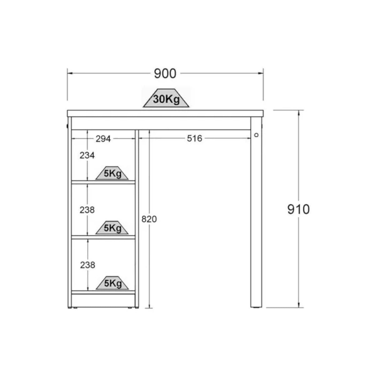 Bancada de Cozinha Gourmet Branco 3 Prateleiras em MDF 90x60x91cm Ditália