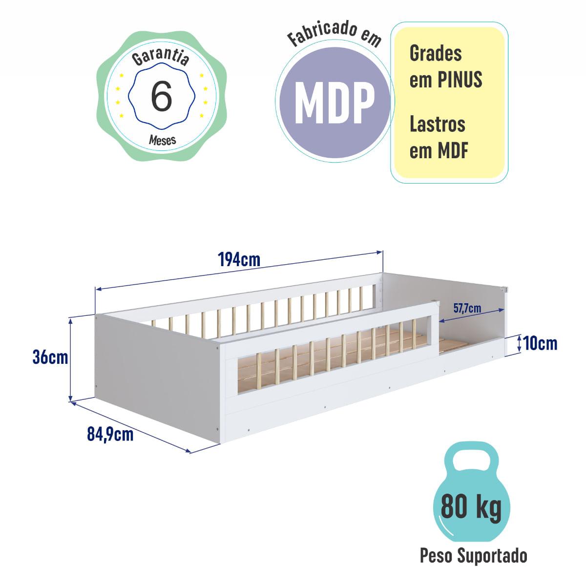 Cama Infantil Montessoriana Solteiro Affetto Branco Completa Móveis
