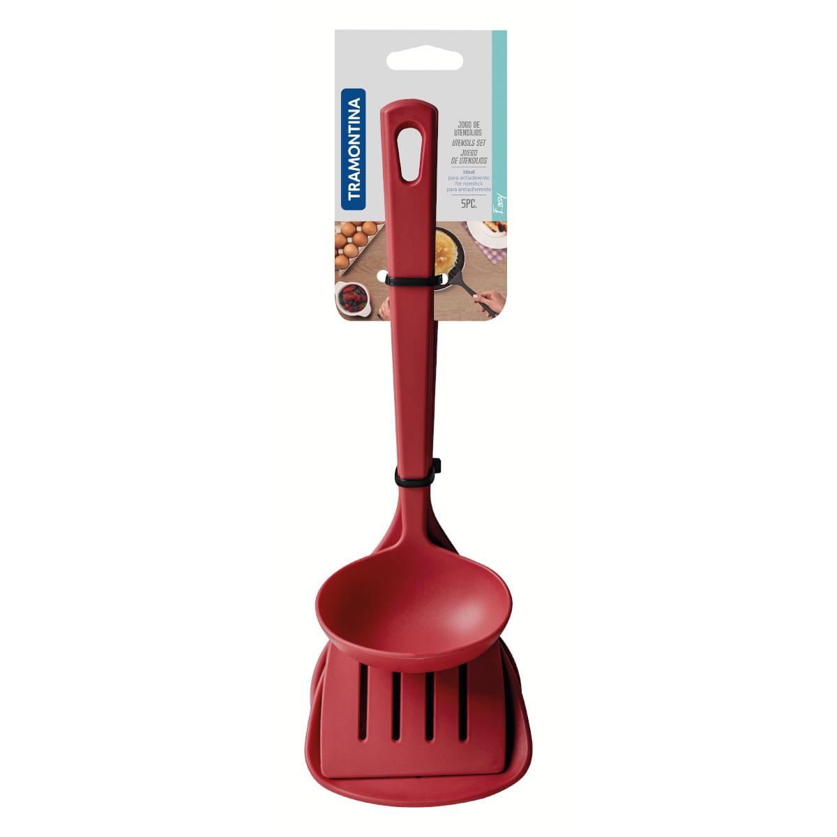 Jogo de Utensílios Tramontina Easy em Nylon Vermelho 5 Peças