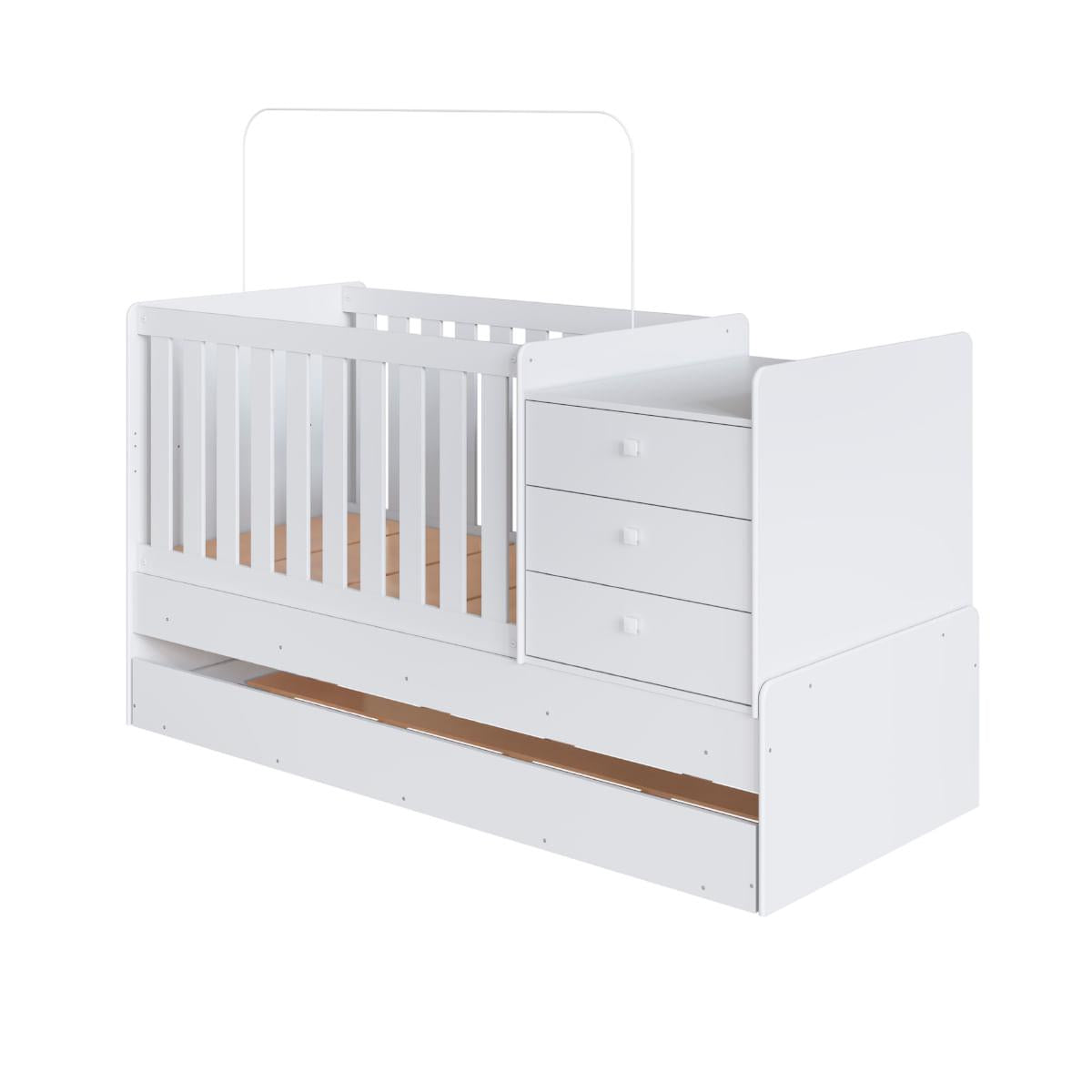 Berço Cama com Cômoda e Cama Auxiliar Branco Completa Móveis