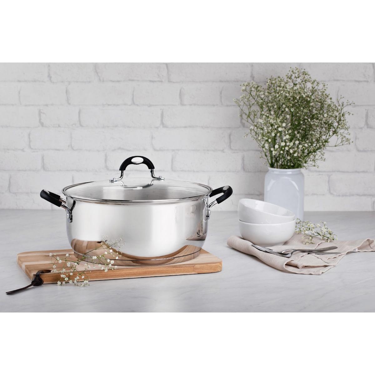 Caçarola Tramontina Astro Rasa Aço Inox Tampa de Vidro 30 cm 8,5 Litros