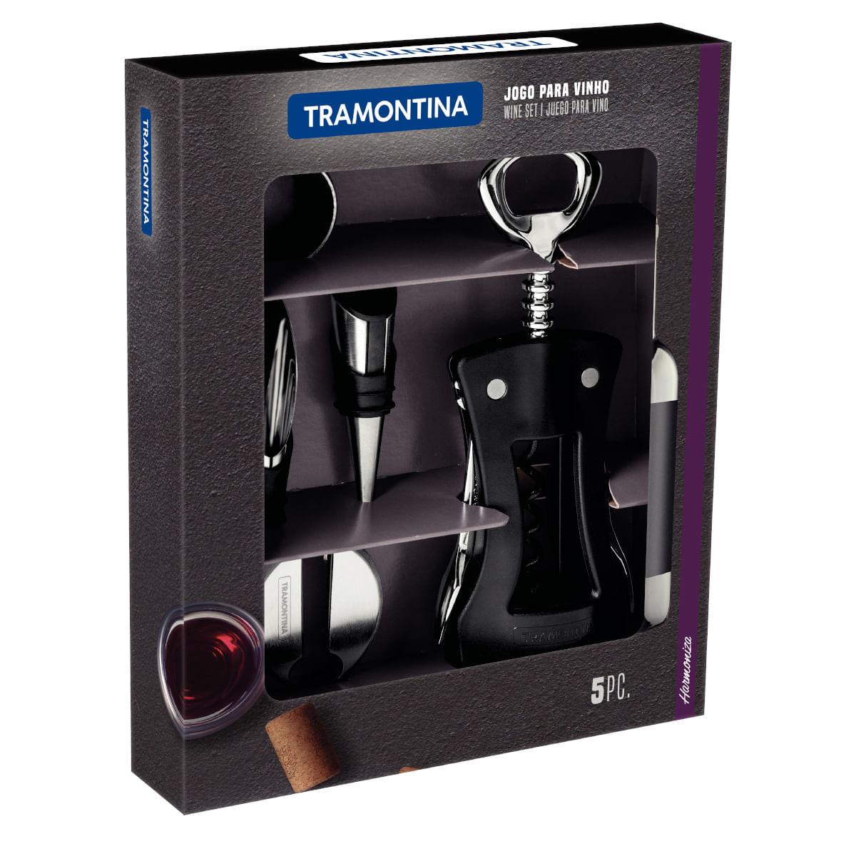 Jogo para Vinhos Tramontina Harmoniza 5 Peças Aço Inox e Polipropileno Preto