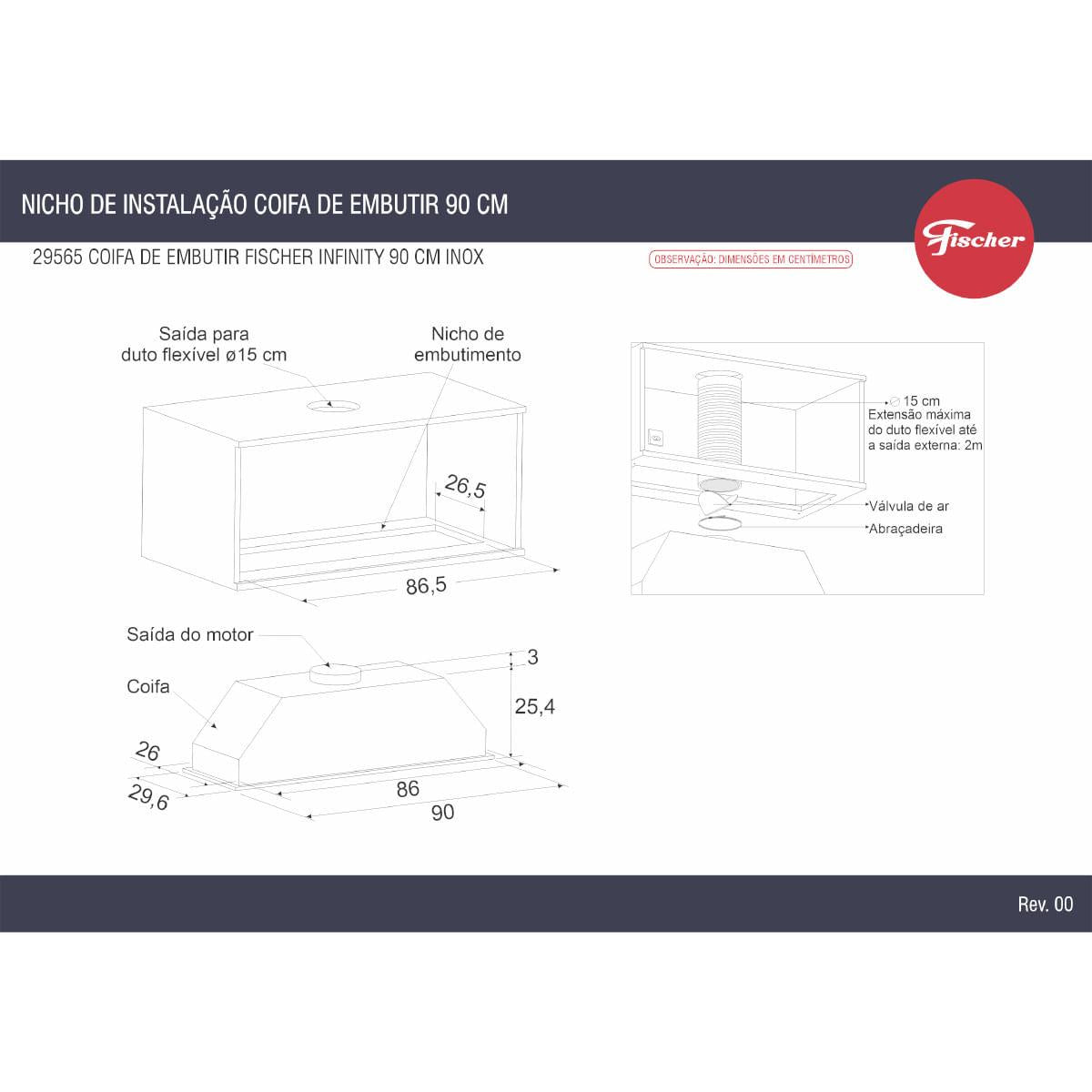 Coifa De Embutir Fischer Infinity 90cm em Aço Inox