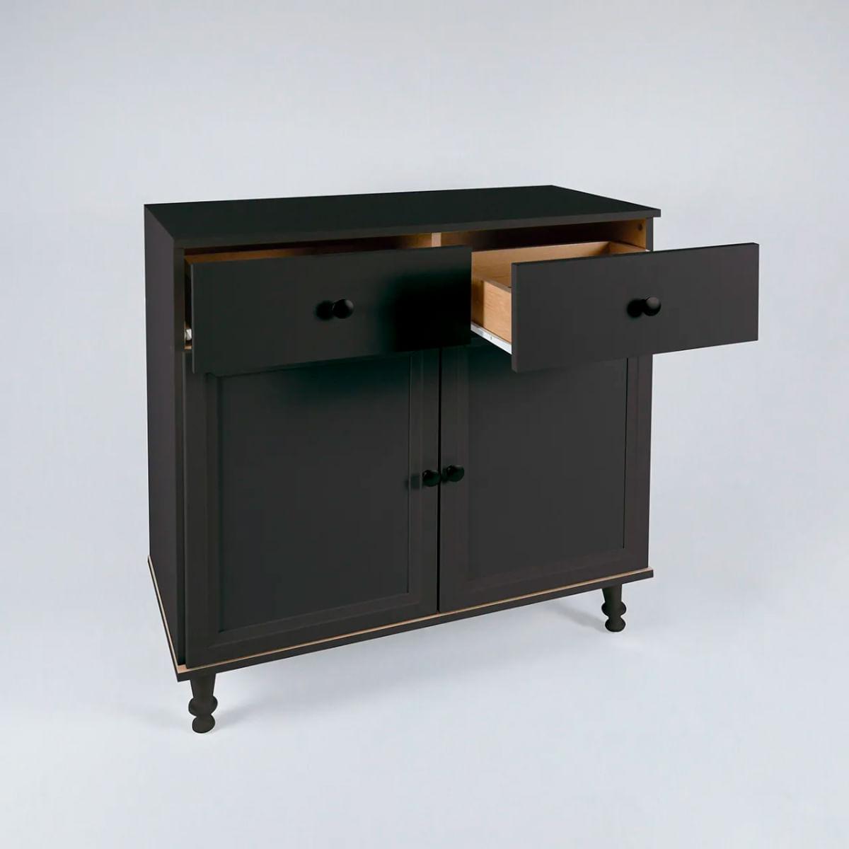 Aparador Buffet Ditália 2 Gavetas 2 Portas Preto R-629