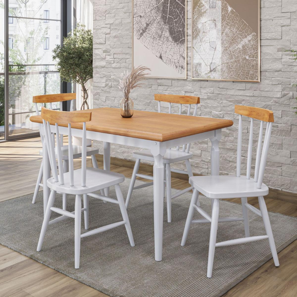 Mesa de Jantar em Madeira Údine 125x80cm Branco Natural Piratini
