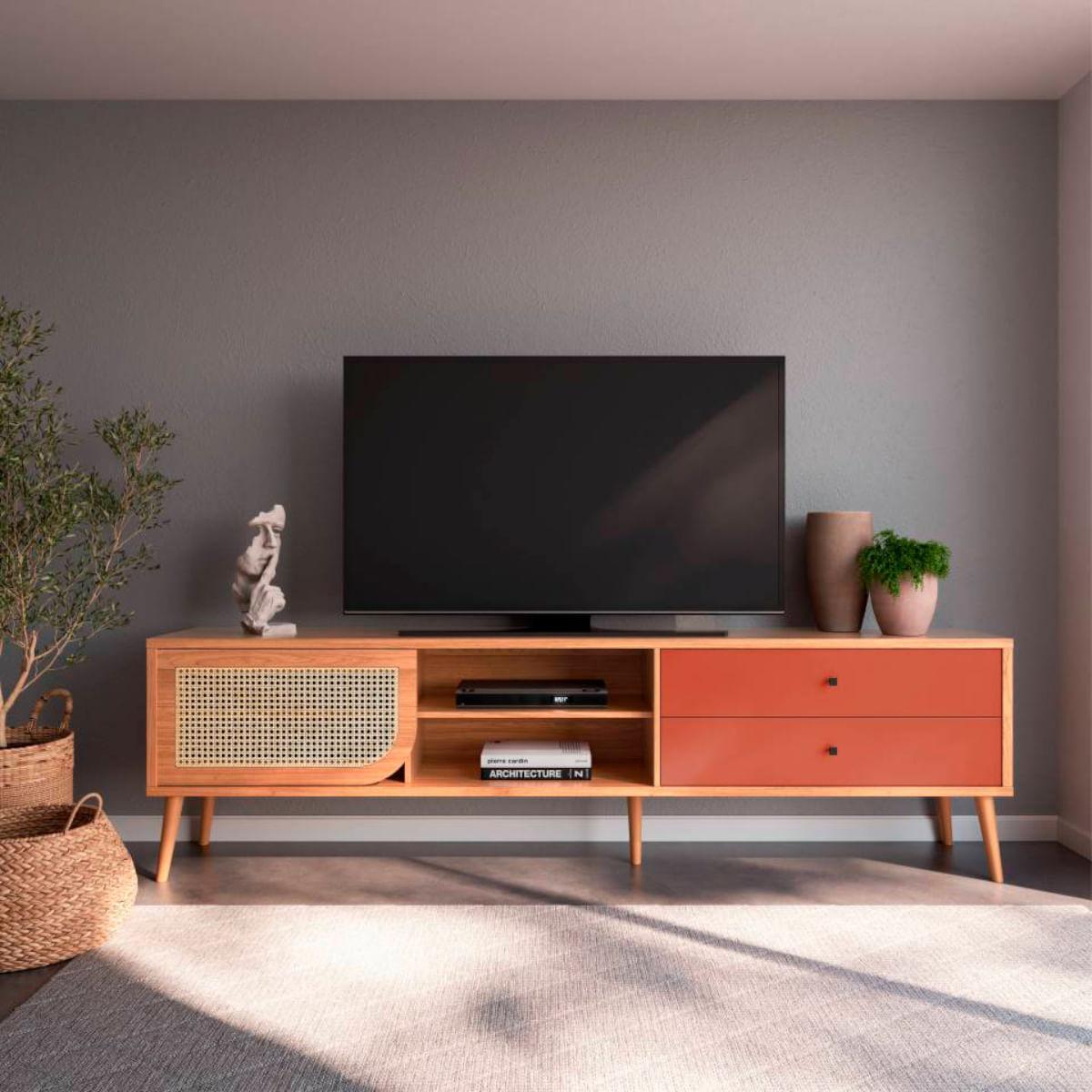 Rack Tela para TV em MDF 220 cm com 2 Gavetas e Porta de Correr Freijó/Terra Dalla Costa TB311JT