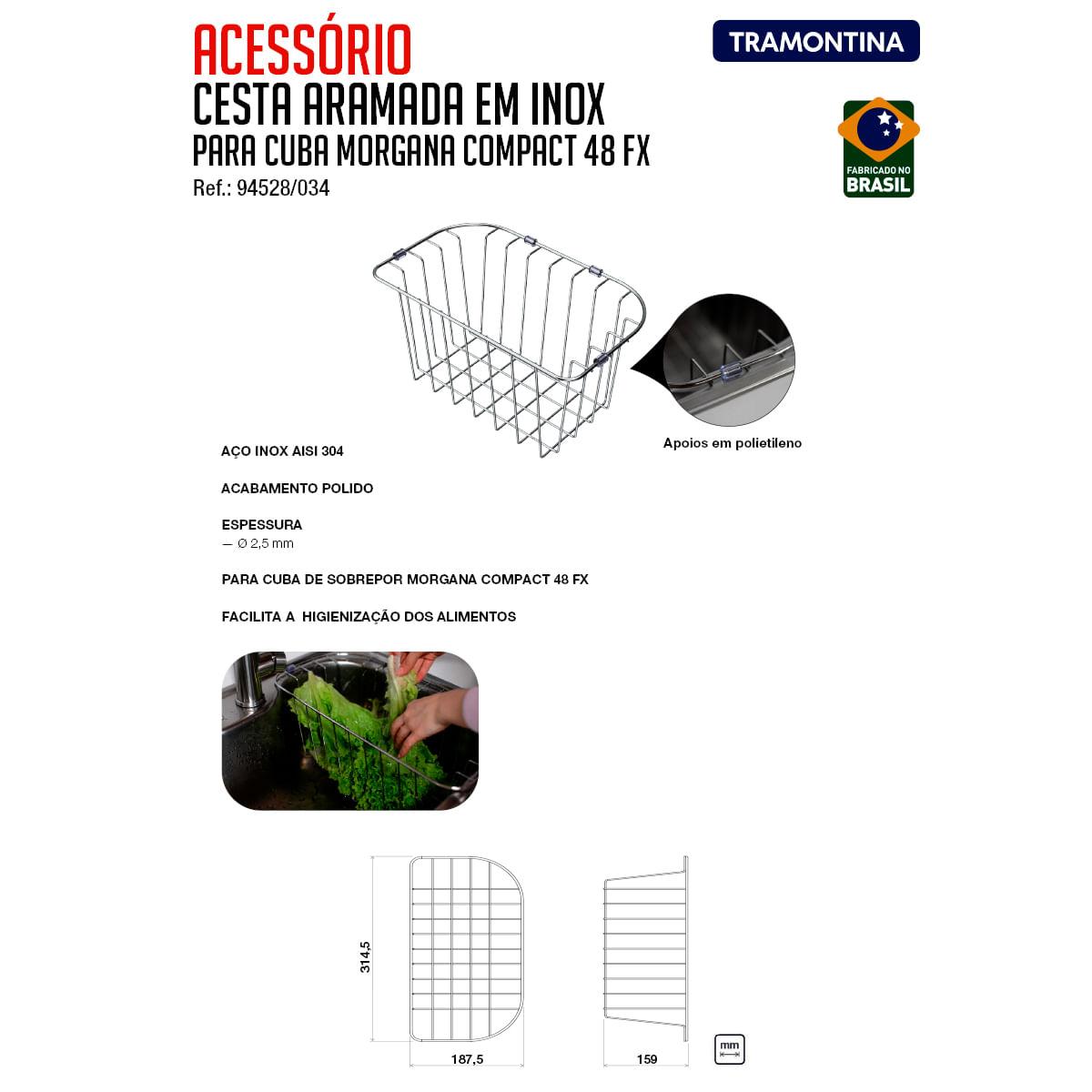 Cesta Aramada para Cuba Morgana Compact 48 FX Tramontina em Aço Inox