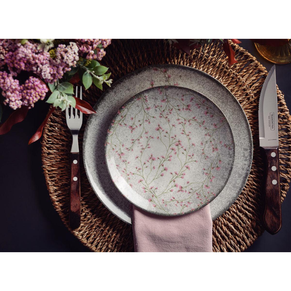 Jogo de Pratos Tramontina Floralis em Porcelana Decorada 12 Peças