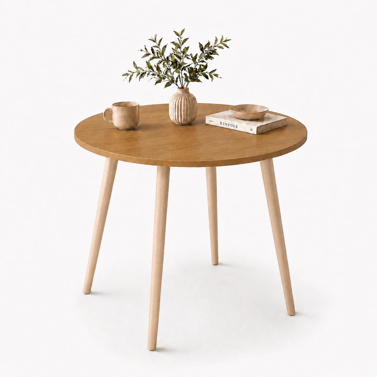 Mesa Jantar Sofia Redonda 80cm Freijó Natura 18mm Pés de Madeira Natural Marin