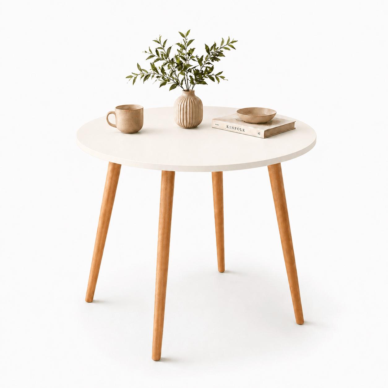Mesa Jantar Sofia Redonda 80cm Branco Plus 18mm Pés de Madeira Natural Marin