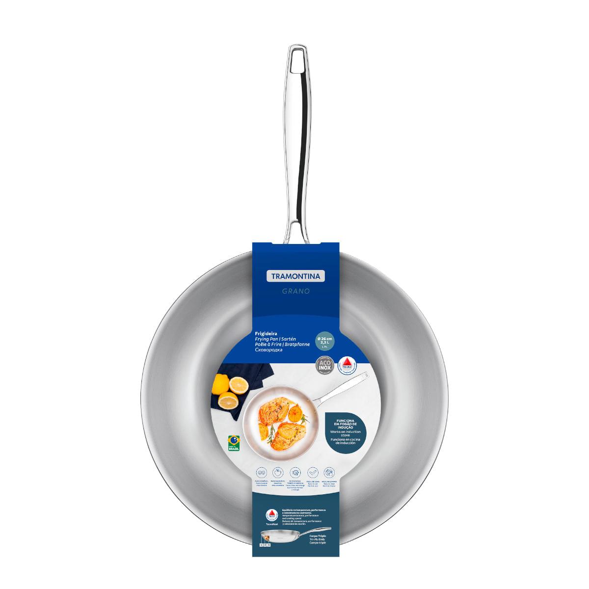 Frigideira Tramontina Grano Aço Inox e Corpo Triplo 26 cm 2,2 L