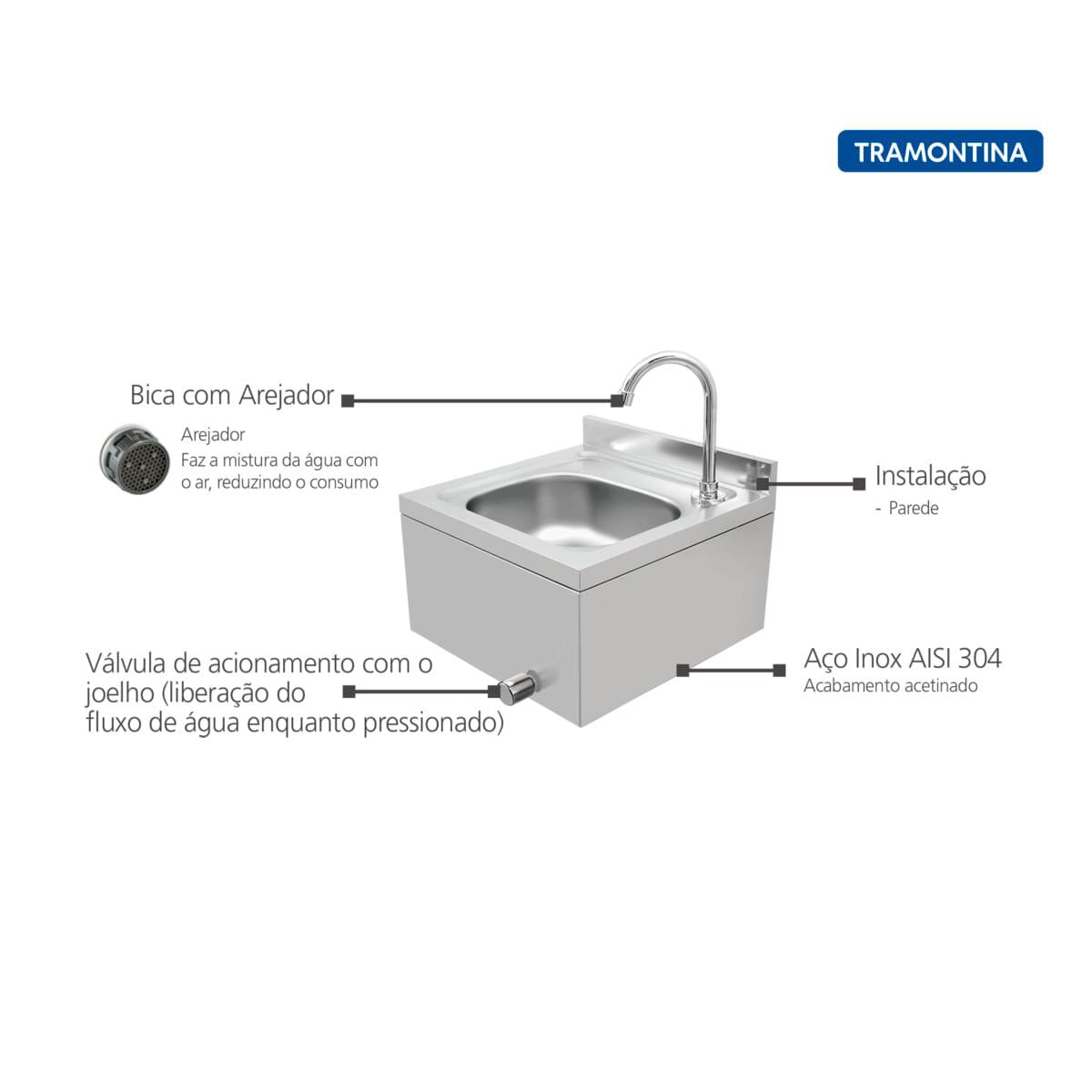 Lavatório Industrial de Parede em Aço Inox Tramontina 95000004