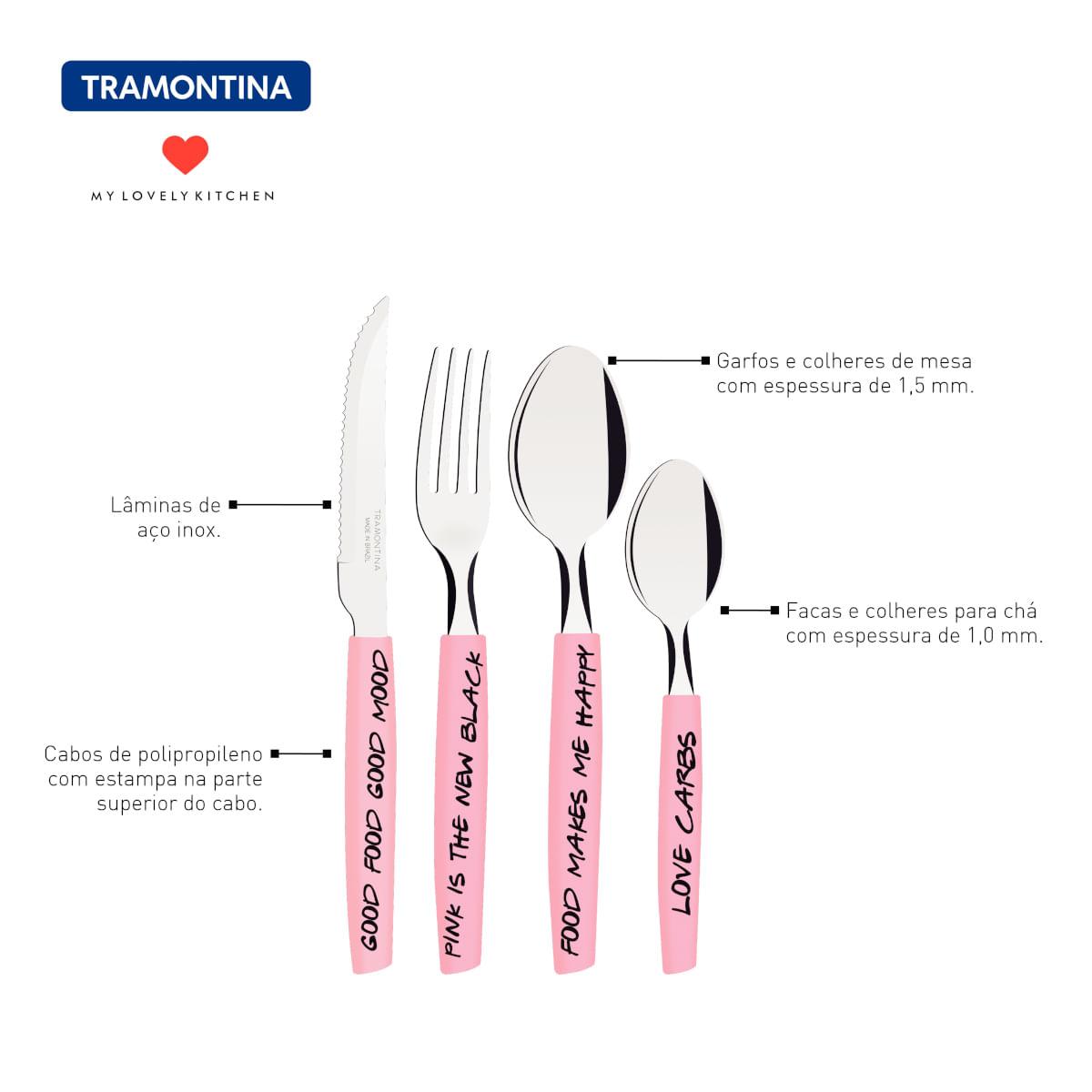 Faqueiro Tramontina My Lovely Kitchen 16 peças Rosa em Aço Inox