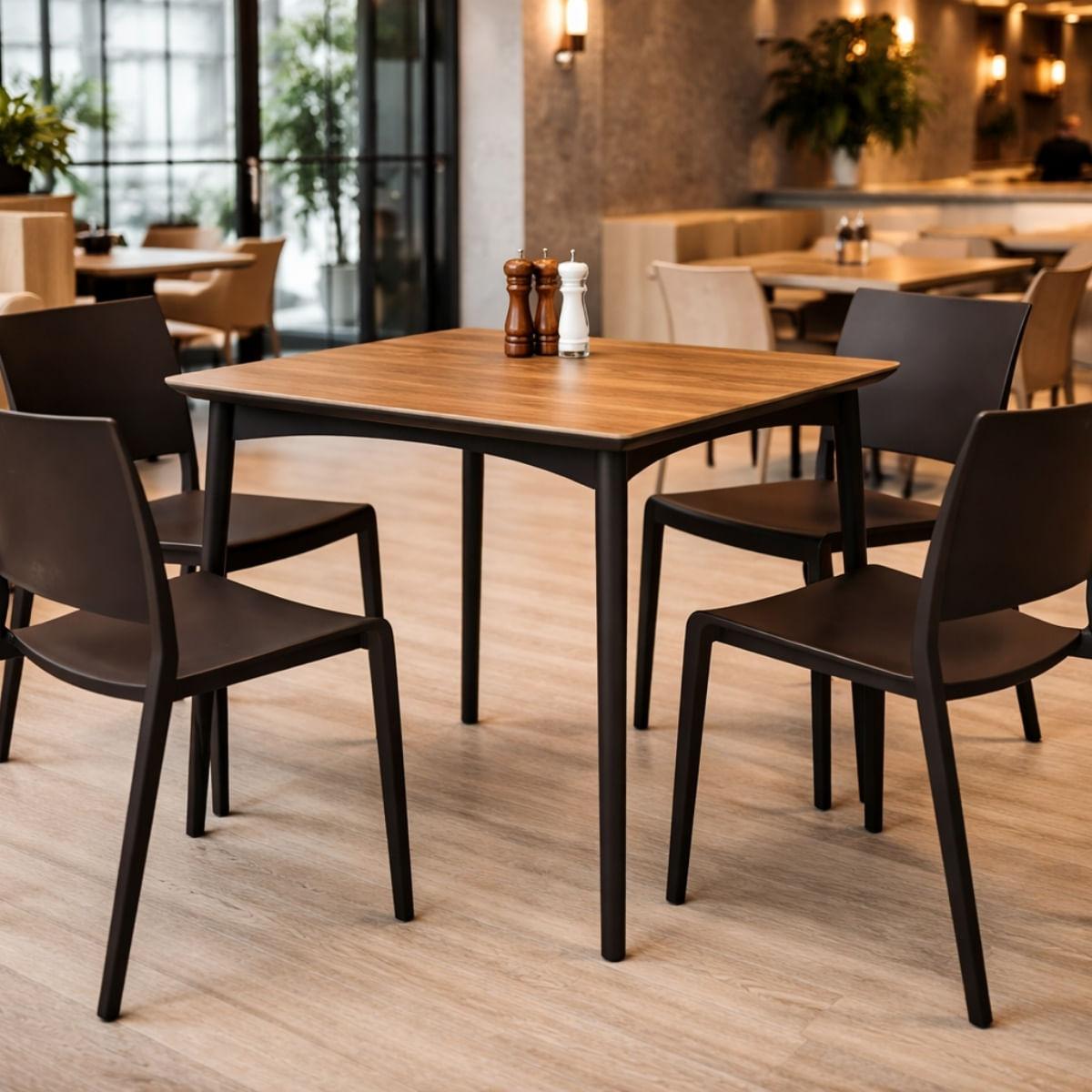 Mesa 4 Lugares Júpiter 70cm em Polipropileno Preto com Impresso Freijó Acrilys