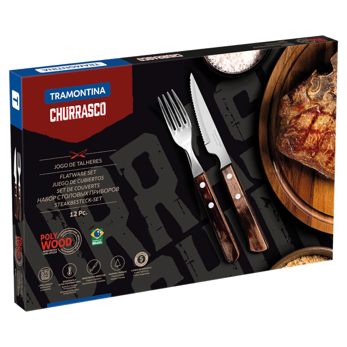Jogo de Talheres para Churrasco Tramontina em Aço Inox e Madeira 12 Peças