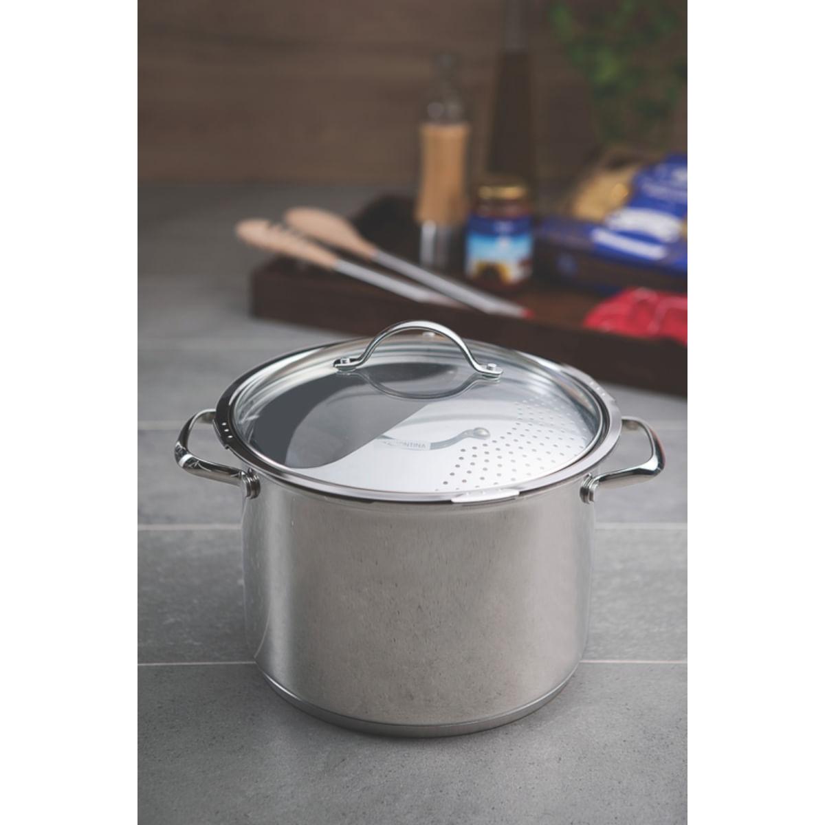 Espagueteira Tramontina em Aço Inox com Fundo Triplo 24 cm 7 Litros
