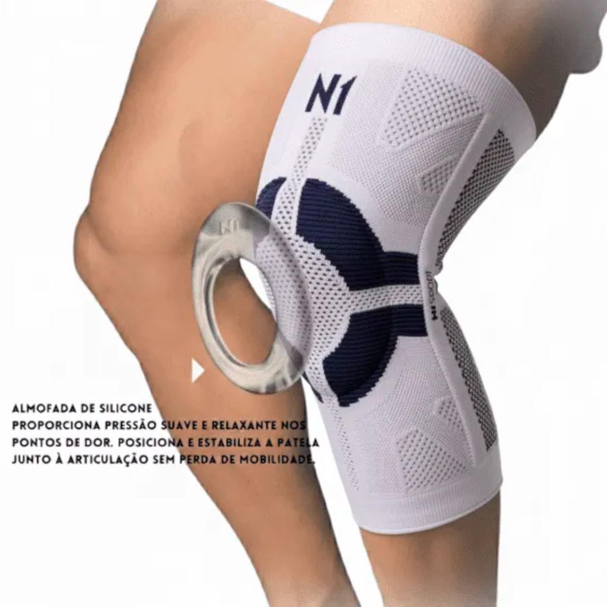 Joelheira PRO N1 Sport Branco e Azul Tamanho M