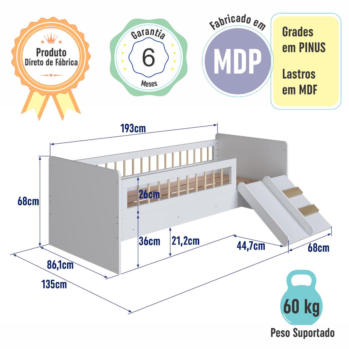 Cama Infantil Montessoriana Solteiro Branco Completa Móveis