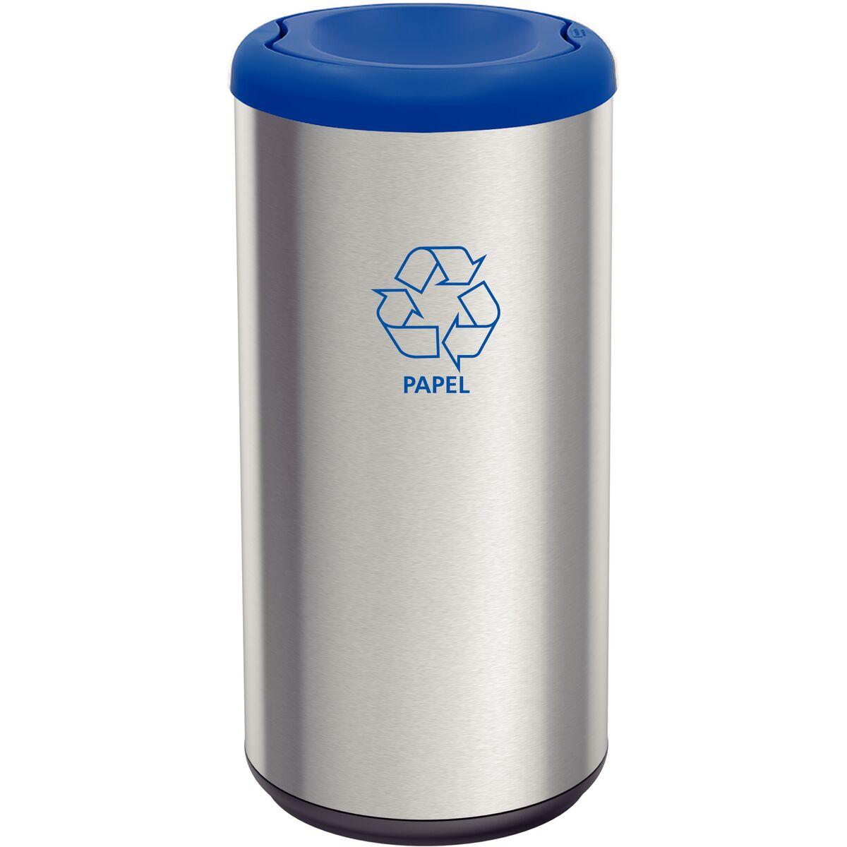 Lixeira Inox Tramontina Piemonte 40 Litros Scotch Brite e Tampa Basculante Azul Outlet