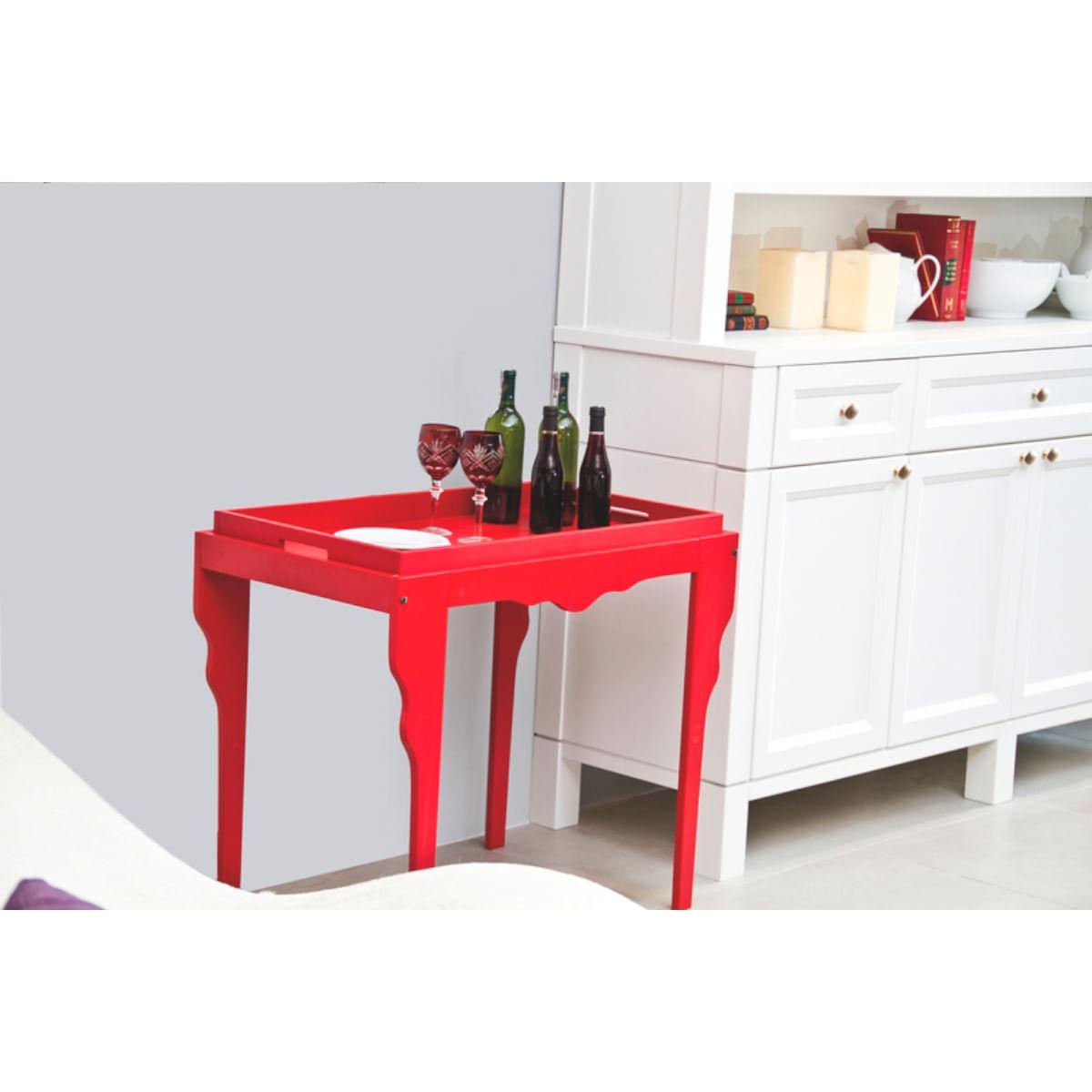Mesa de Apoio de Madeira Retrô Tramontina 84 x 49 x 71 cm Vermelha com Bandeja