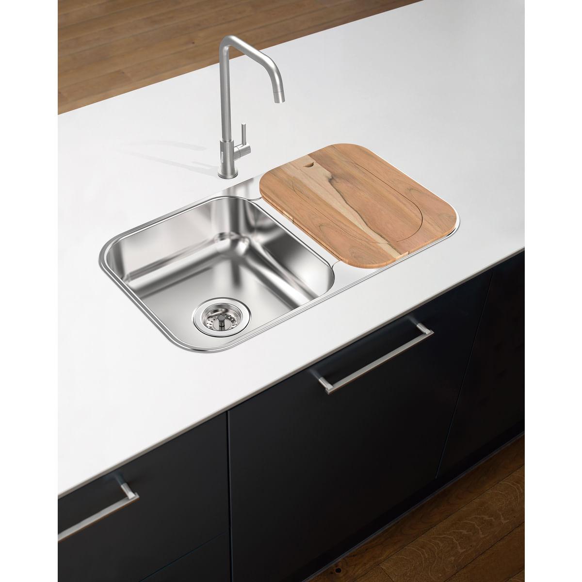Cuba Tramontina Isis 2C 34 28 BS Perfecta em Aço Inox Polido 69 x 40, Cesto Coador, Tábua e Escorredor de Pratos