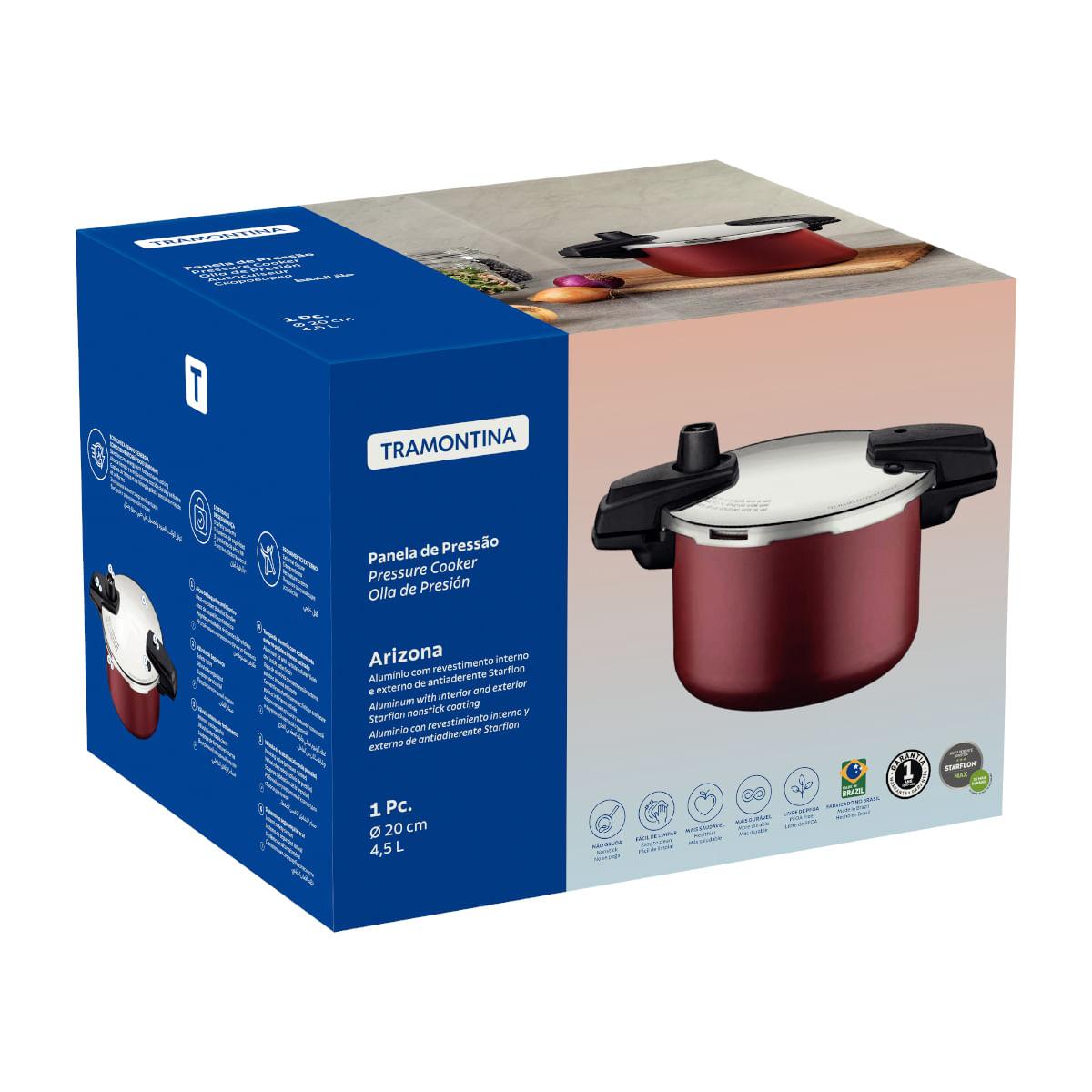 Panela de Pressão Tramontina Arizona em Alumínio Antiaderente Starflon Max Vermelho 20 cm 4,5 L