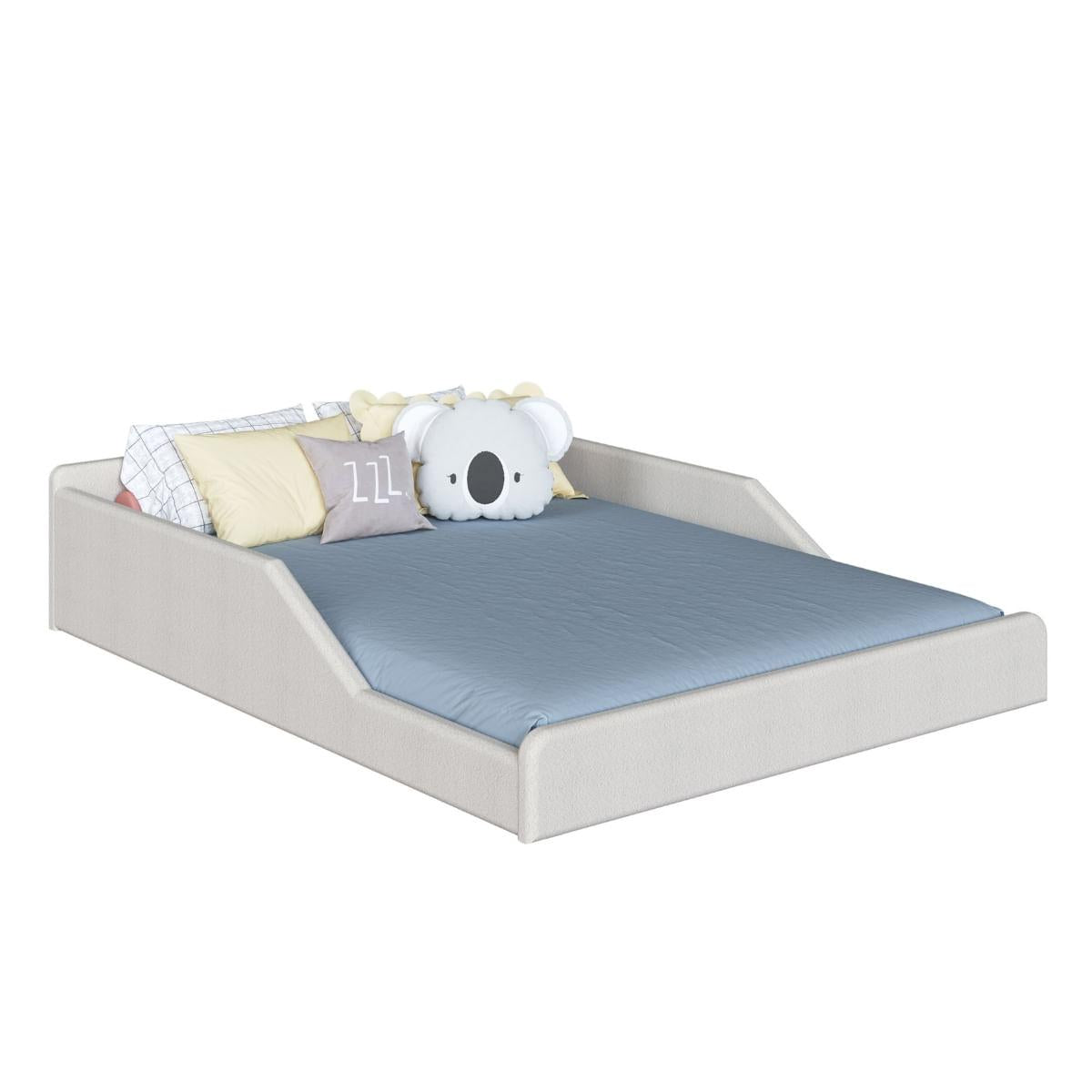 Cama Infantil Sentir Casal Estofada Bege Completa Móveis