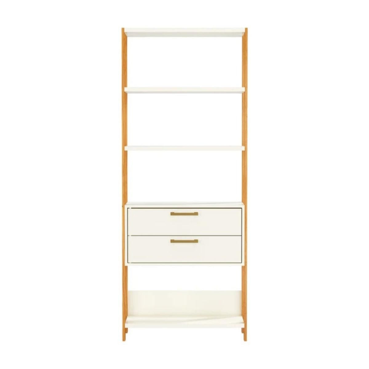 Estante 5 Prateleiras 2 Gavetas Off White Freijó 73x32x185 cm Dalla Costa