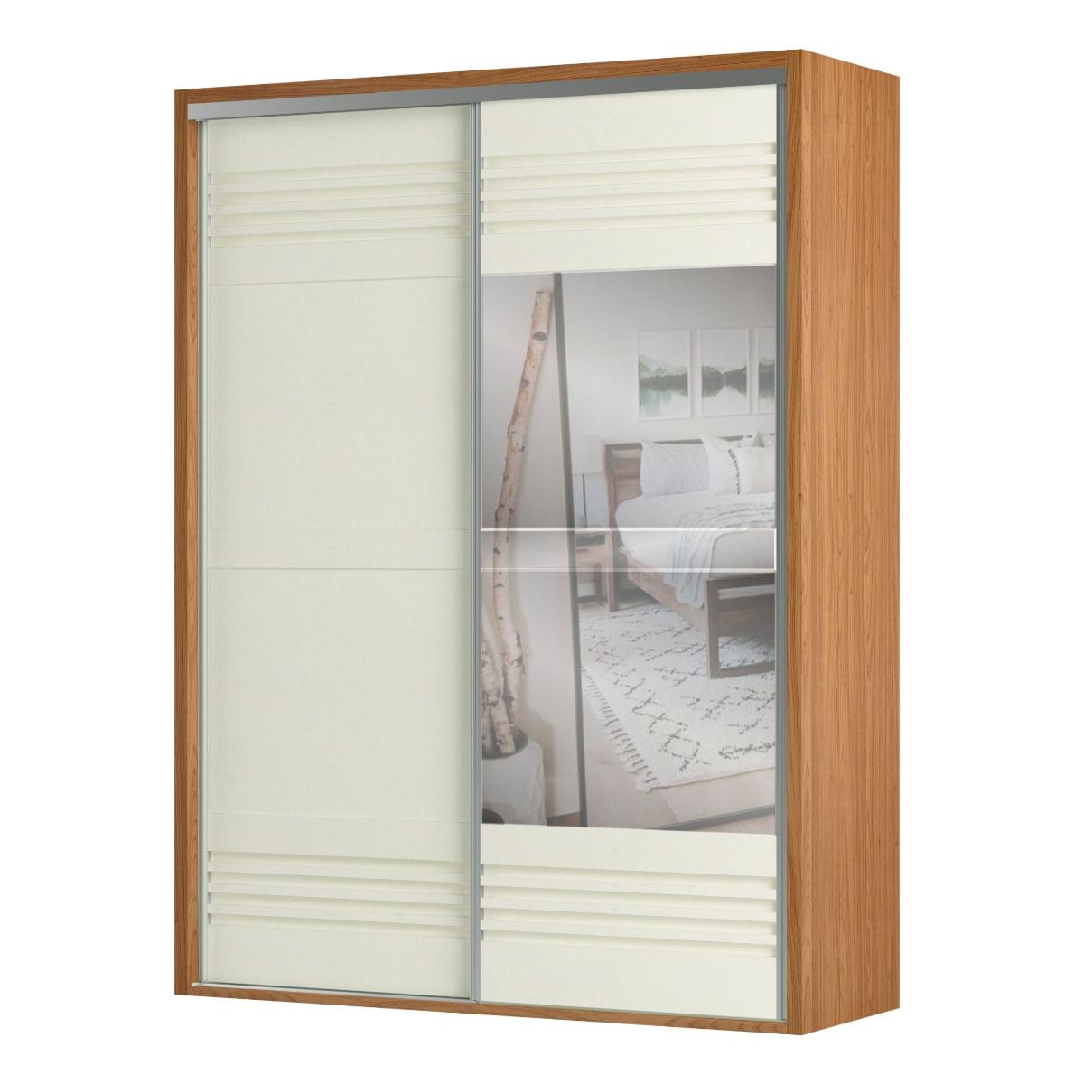 Guarda-Roupa Solteiro 2 Portas de Correr com Espelho 2 Gavetas 179 cm Freijó/Off White TW601E Dalla Costa
