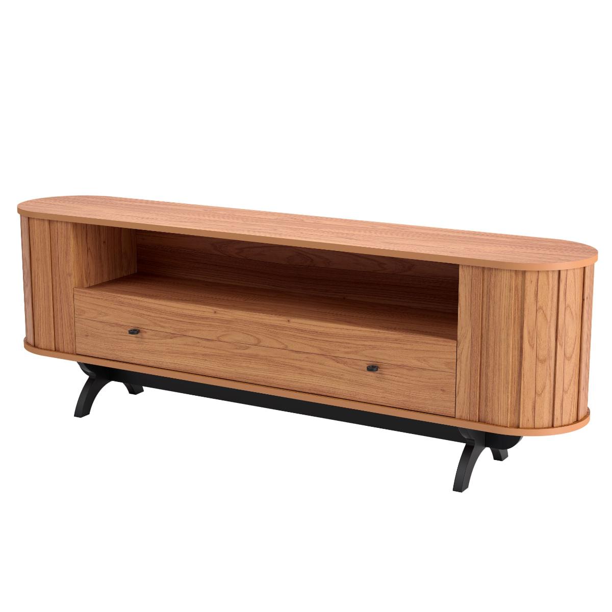 Rack Sala TV Curvo 180 cm Nicho e Gaveta em MDF Freijó com Preto Fosco Dalla Costa TB300JPF
