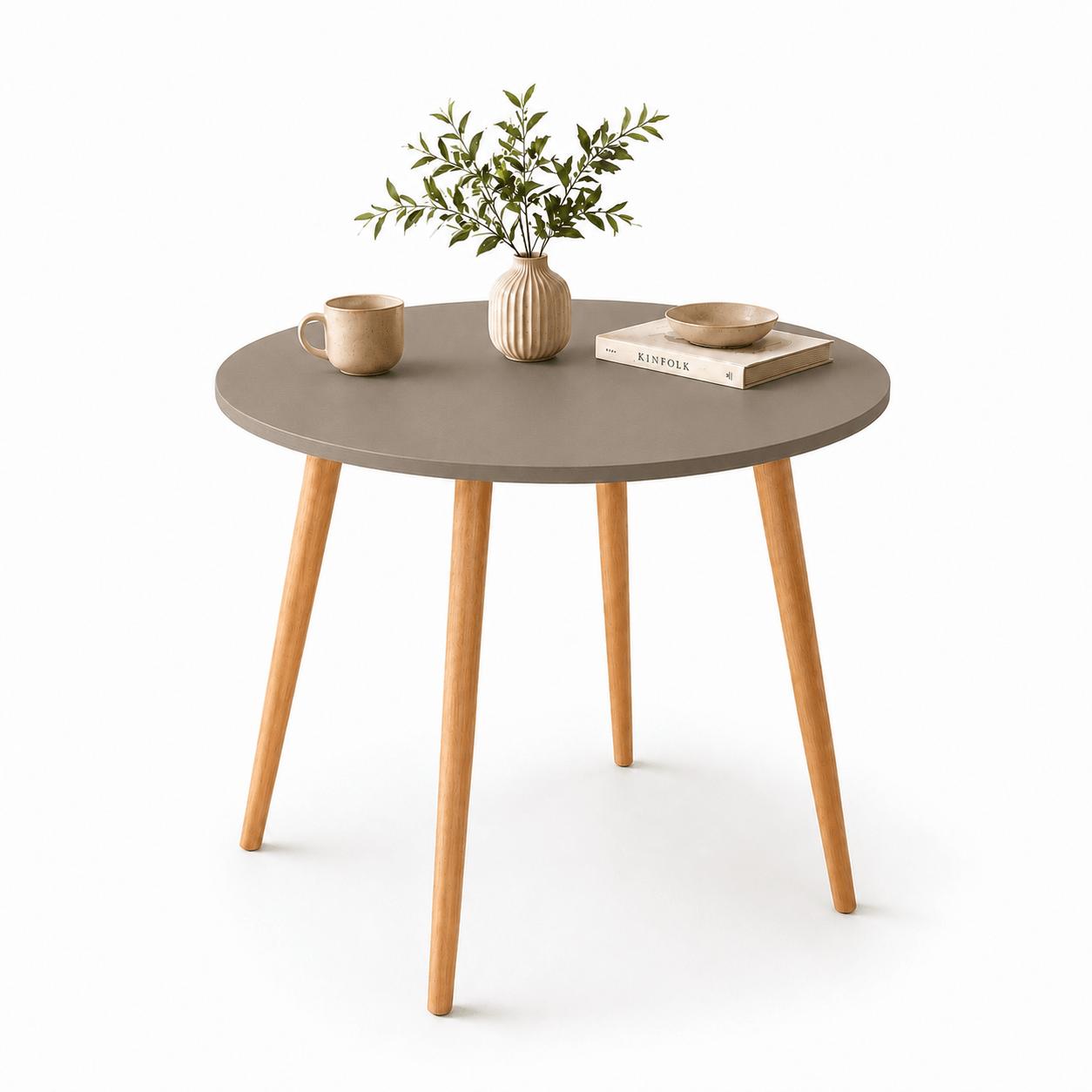 Mesa Jantar Sofia Redonda 80cm Mocca 18mm Pés de Madeira Natural Marin