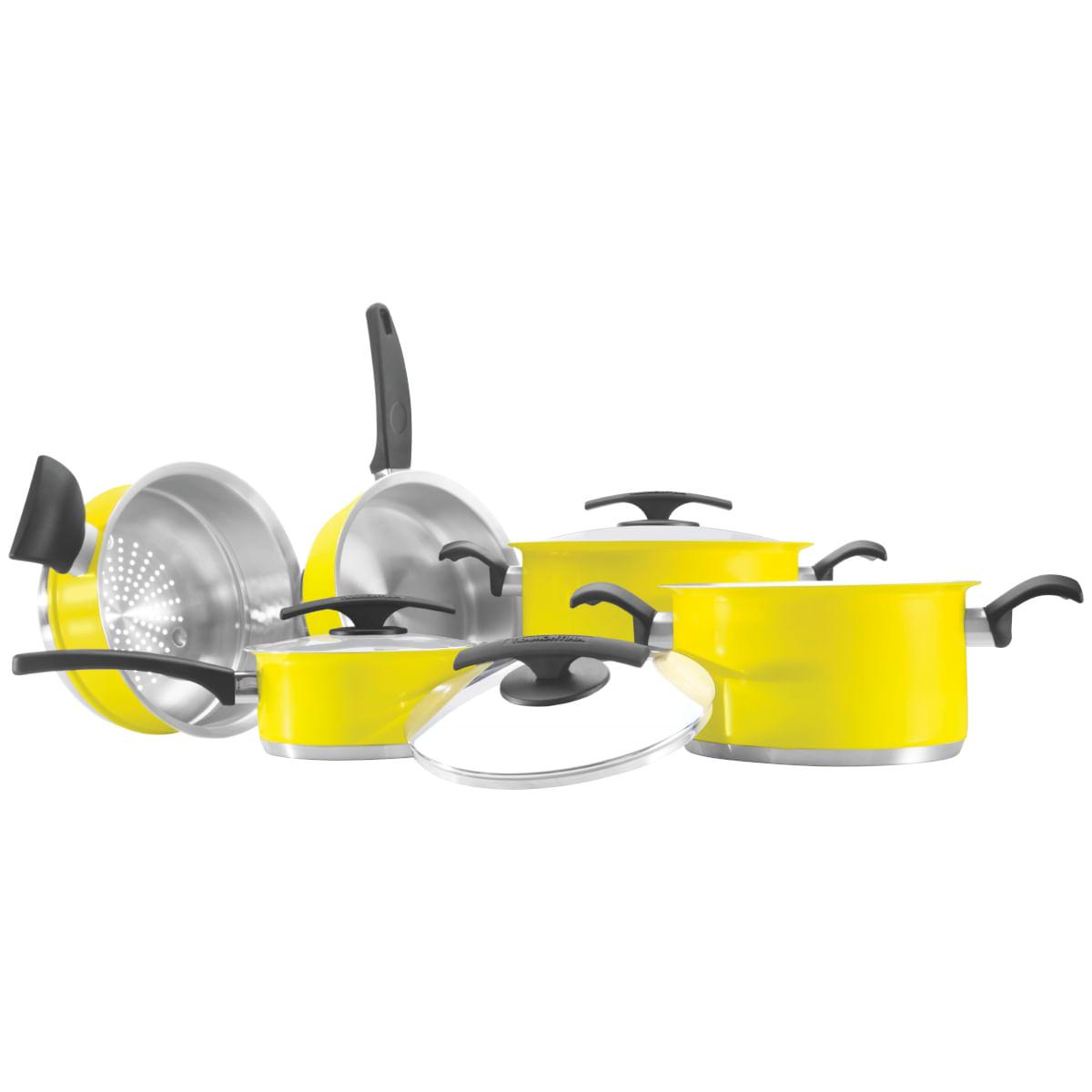 Jogo de Panelas 5 peças Inox Duo Color Amarela Tramontina 65380018
