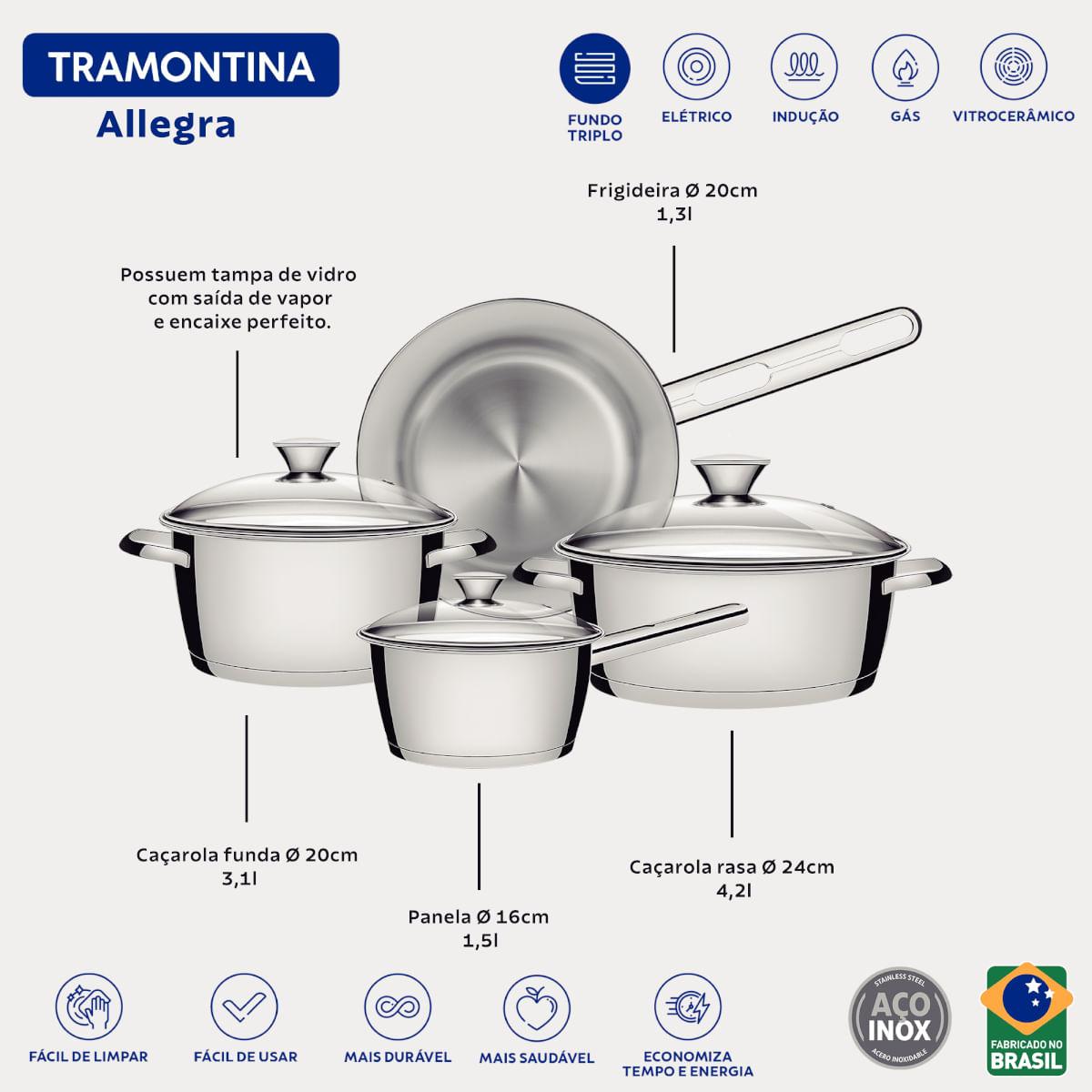 Jogo de Panelas Tramontina Allegra Aço Inox Fundo Triplo 4 Peças