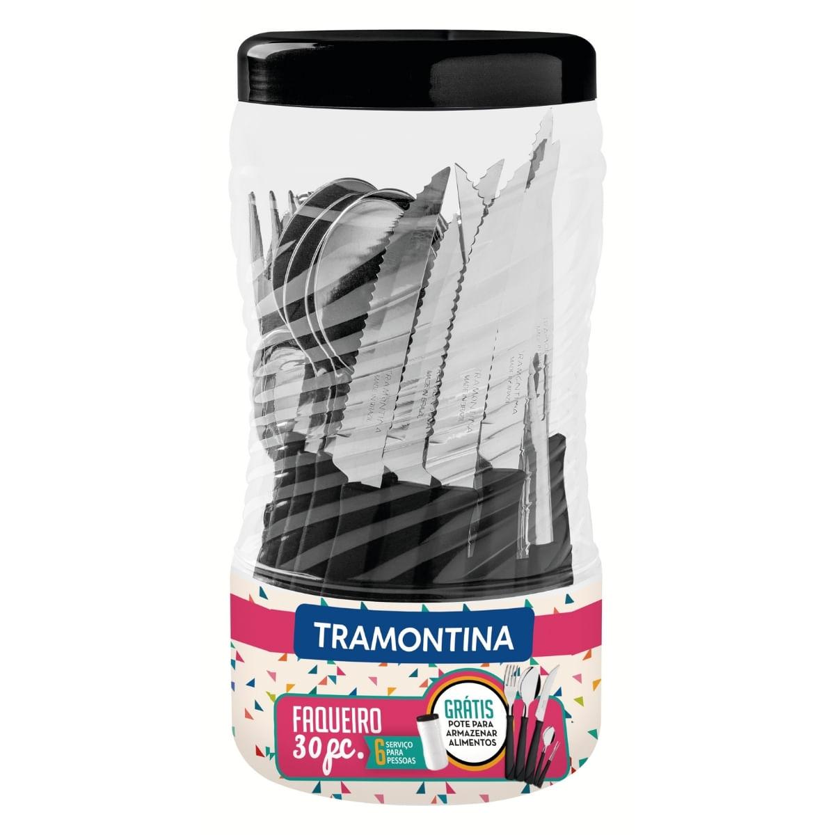Faqueiro Tramontina New Kolor Aço Inox e Polipropileno Preto 30 Peças