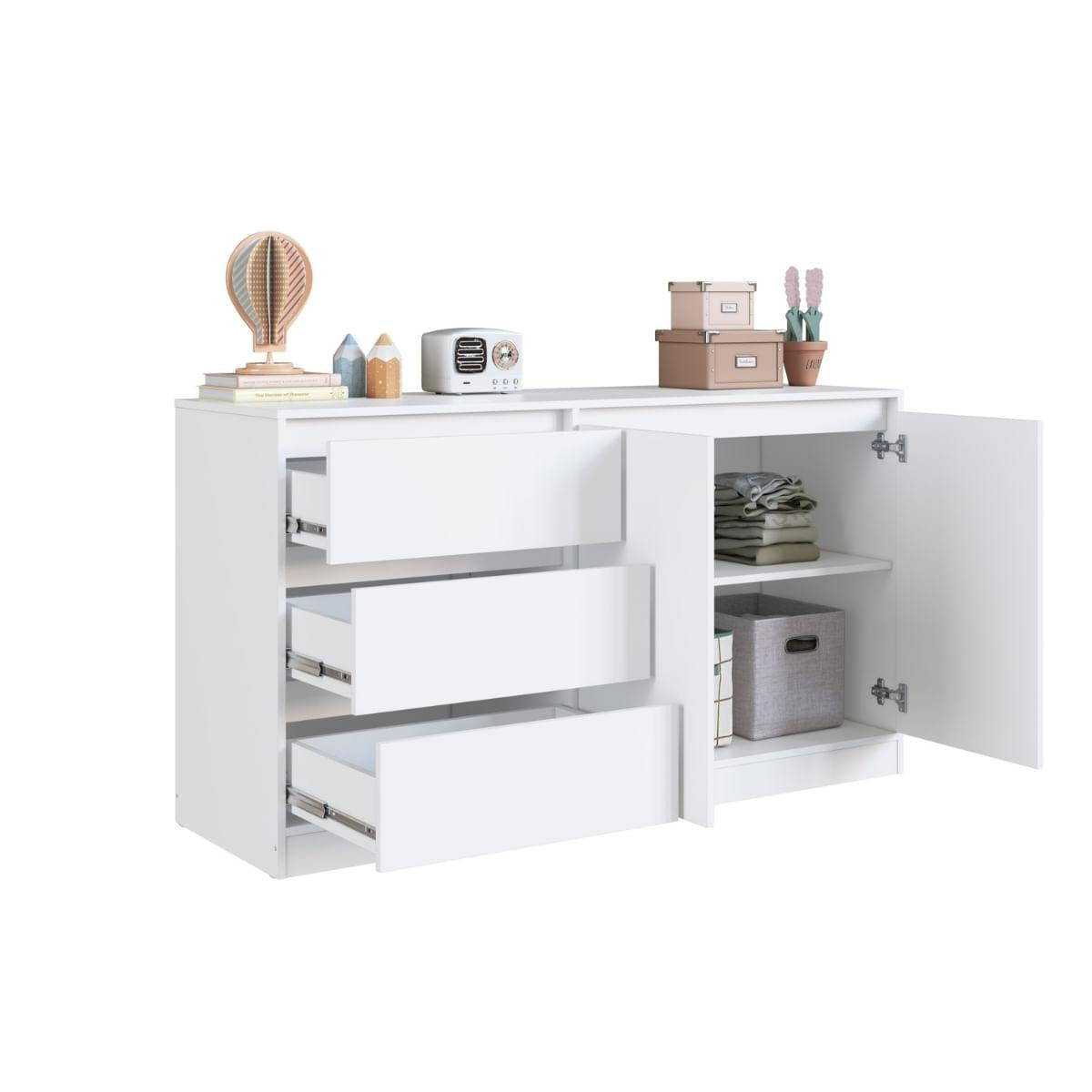 Balcão para Cama Estação de Trabalho 3 Gavetas Branco 142cm Completa Móveis