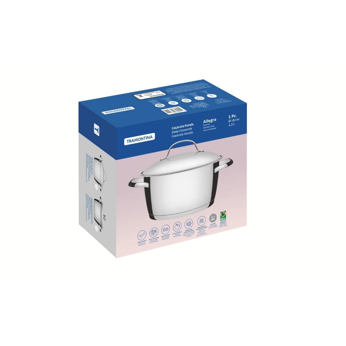 Caçarola Funda Tramontina Allegra Aço Inox Fundo Triplo 18 cm 2,2 L