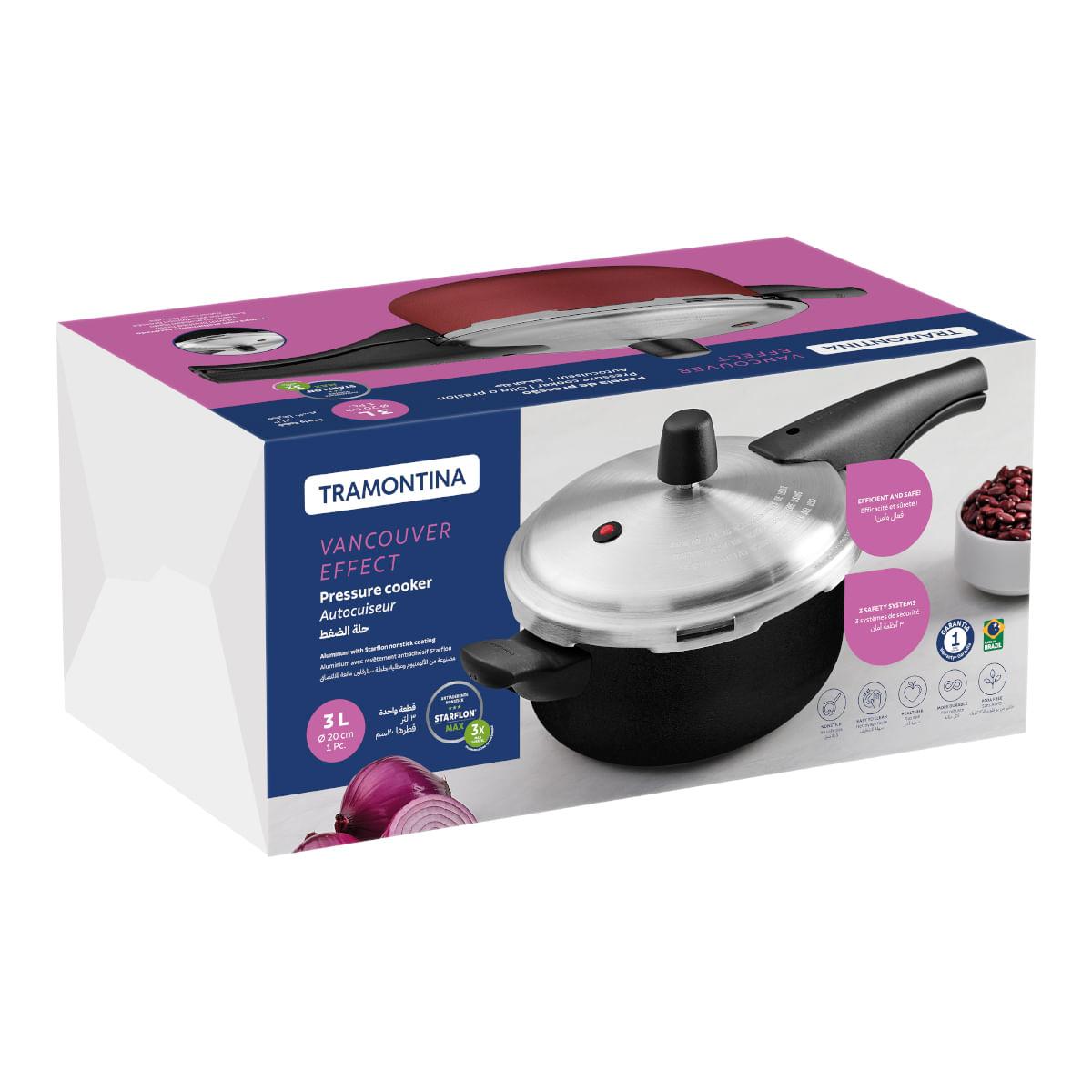 Panela de Pressão Tramontina Vancouver Alumínio Antiaderente Starflon Max Preto 20 cm 3 L