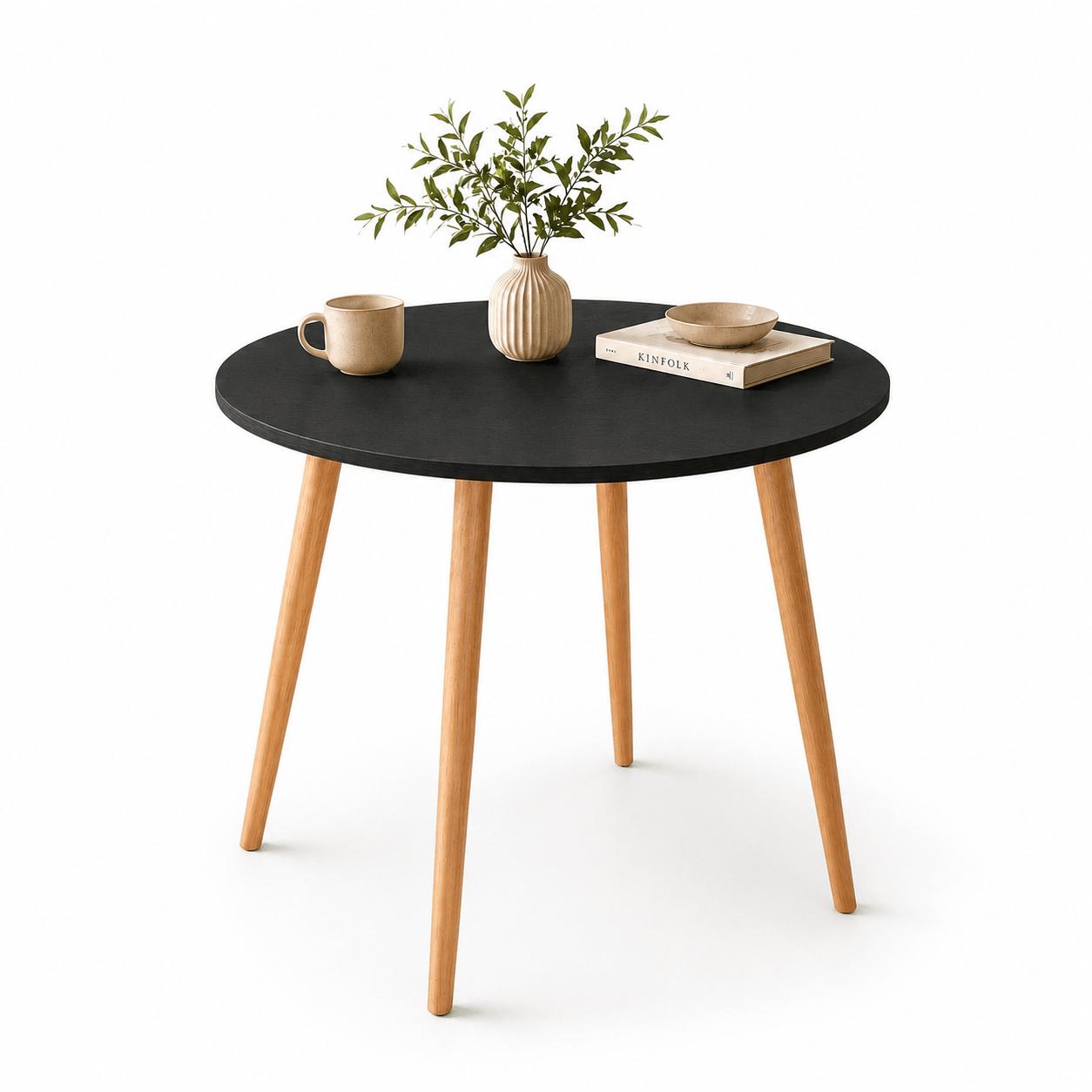 Mesa Jantar Sofia Redonda 80cm Preto Trama 18mm Pés de Madeira Natural Marin