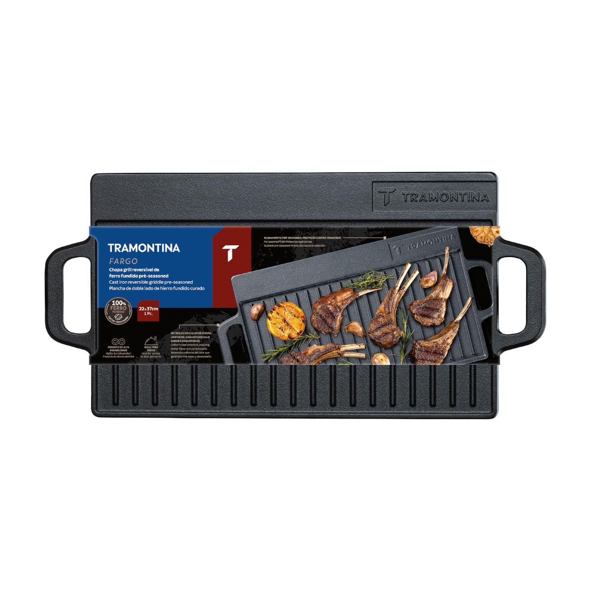 Chapa Retangular Tramontina Fargo Ferro Fundido Pre-Seasoned 37 cm 2,3 L Preta