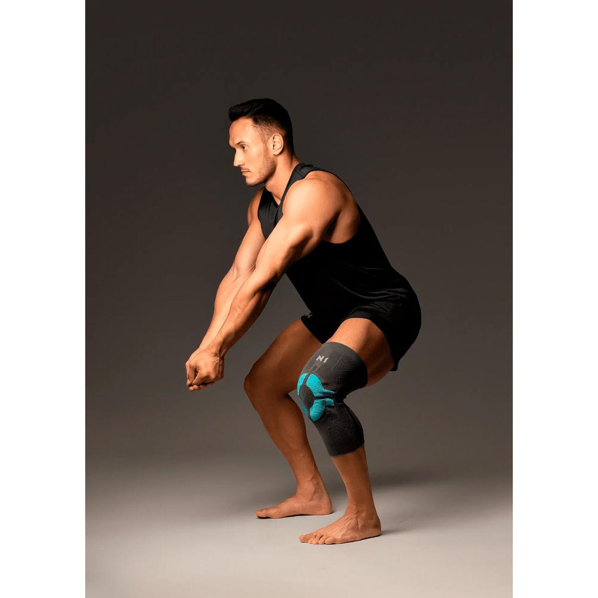 Joelheira PRO Knit 3D Cinza com Azul Turquesa N1 Sport